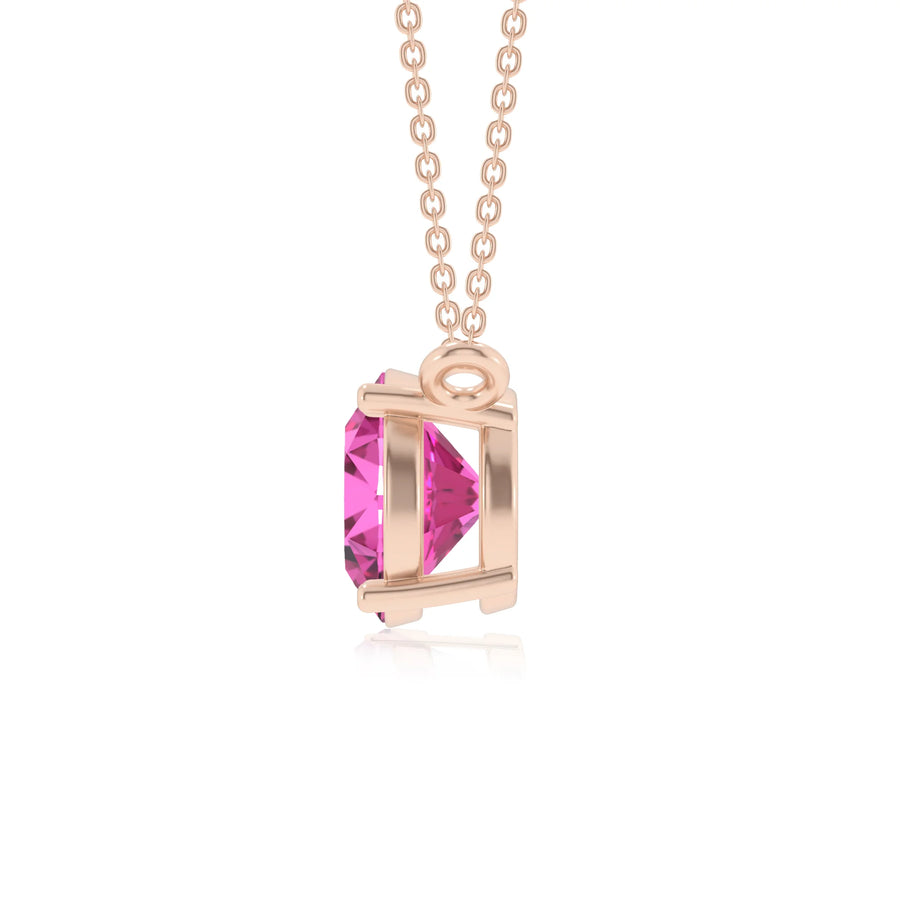 lab grown pink-sapphire round solitaire necklaces in rose gold 