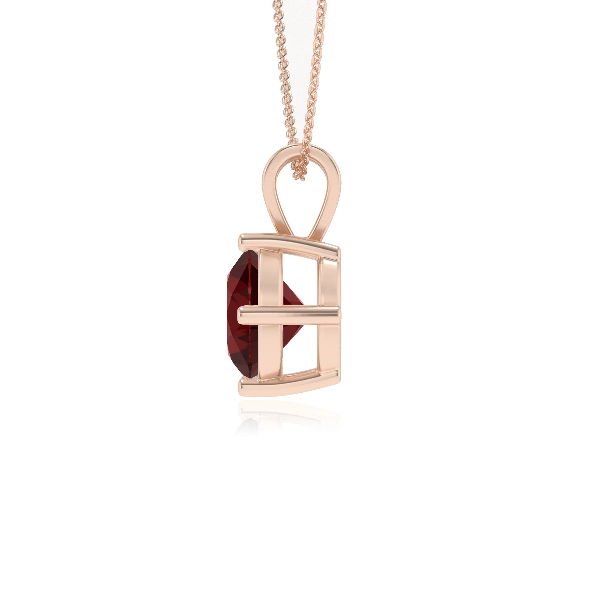 natural garnet round solitaire v-bale necklaces in rose gold 