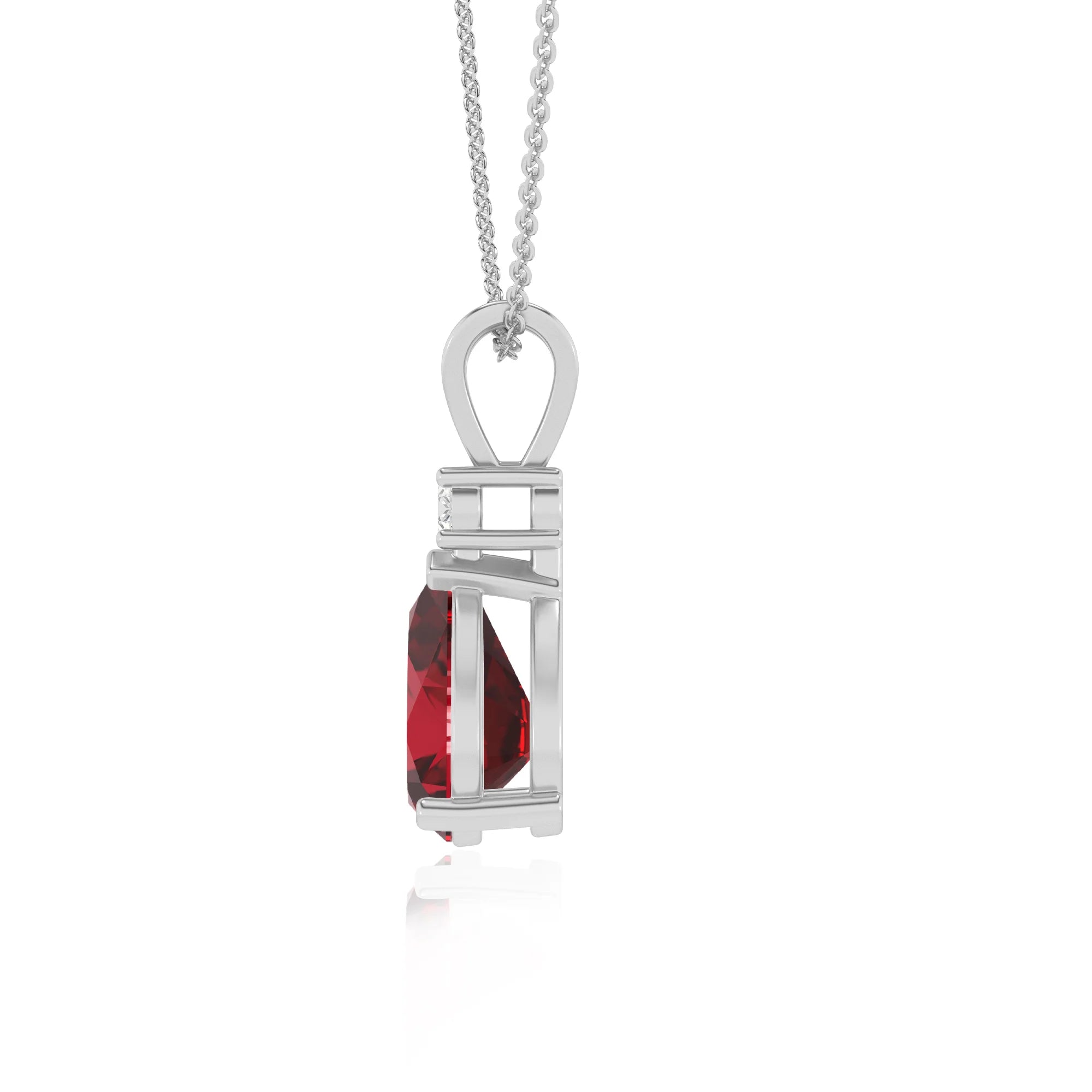 lab grown ruby pear solitaire v-bale necklaces in white gold 