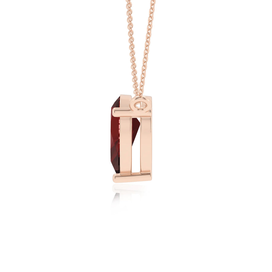 natural garnet pear solitaire necklaces in rose gold 