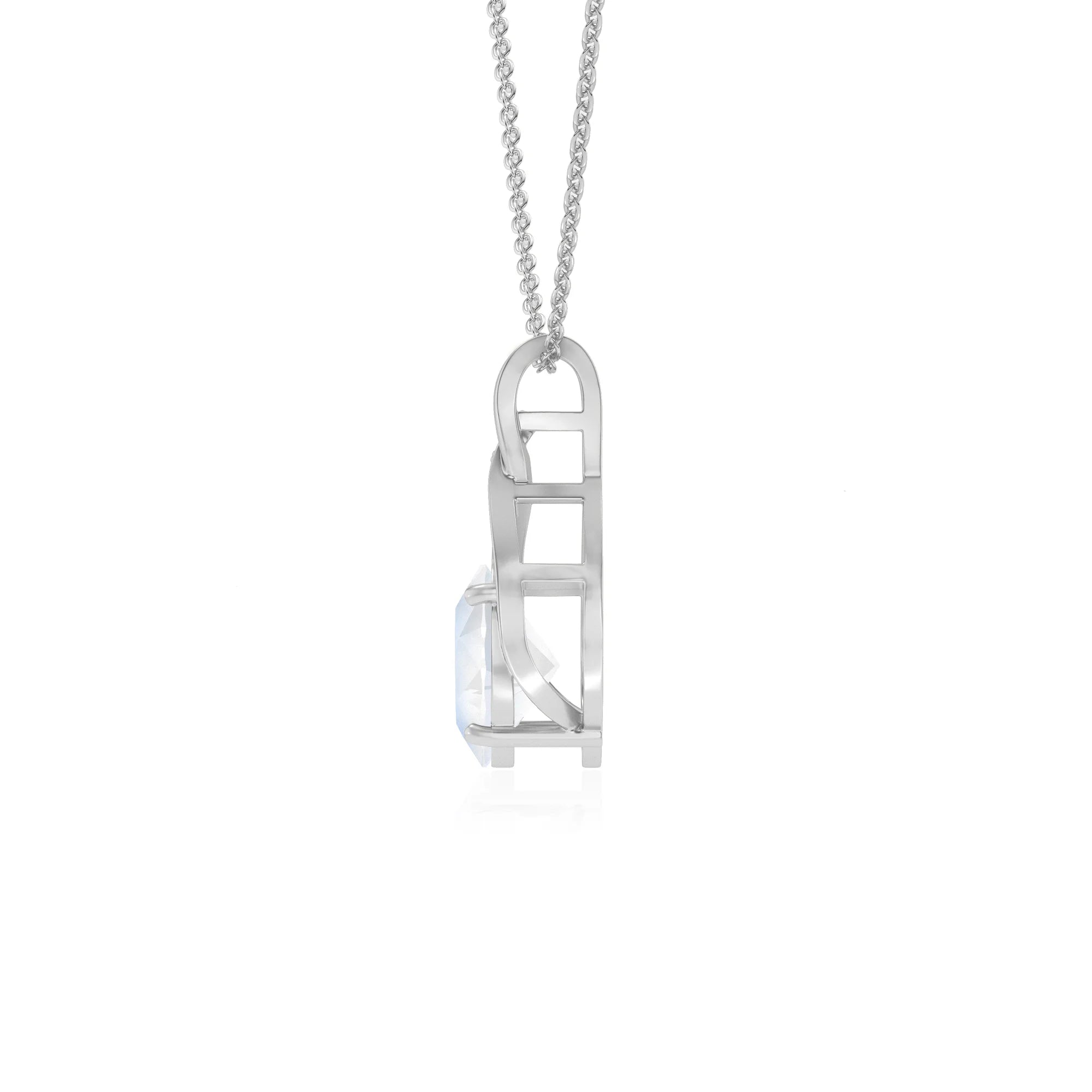 natural rainbow-moonstone oval solitaire necklaces in platinum 