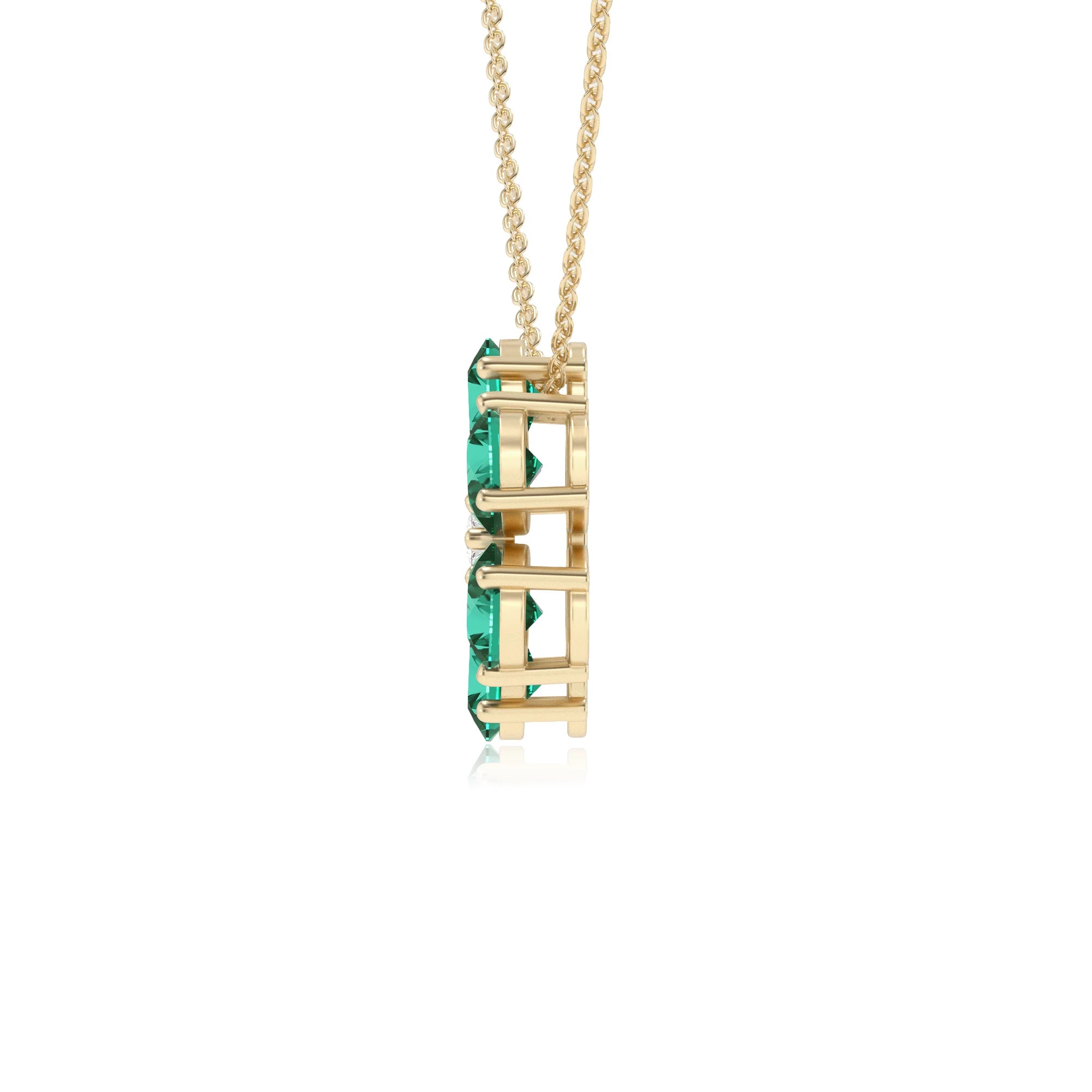 lab grown emerald pear solitaire necklaces in yellow gold 