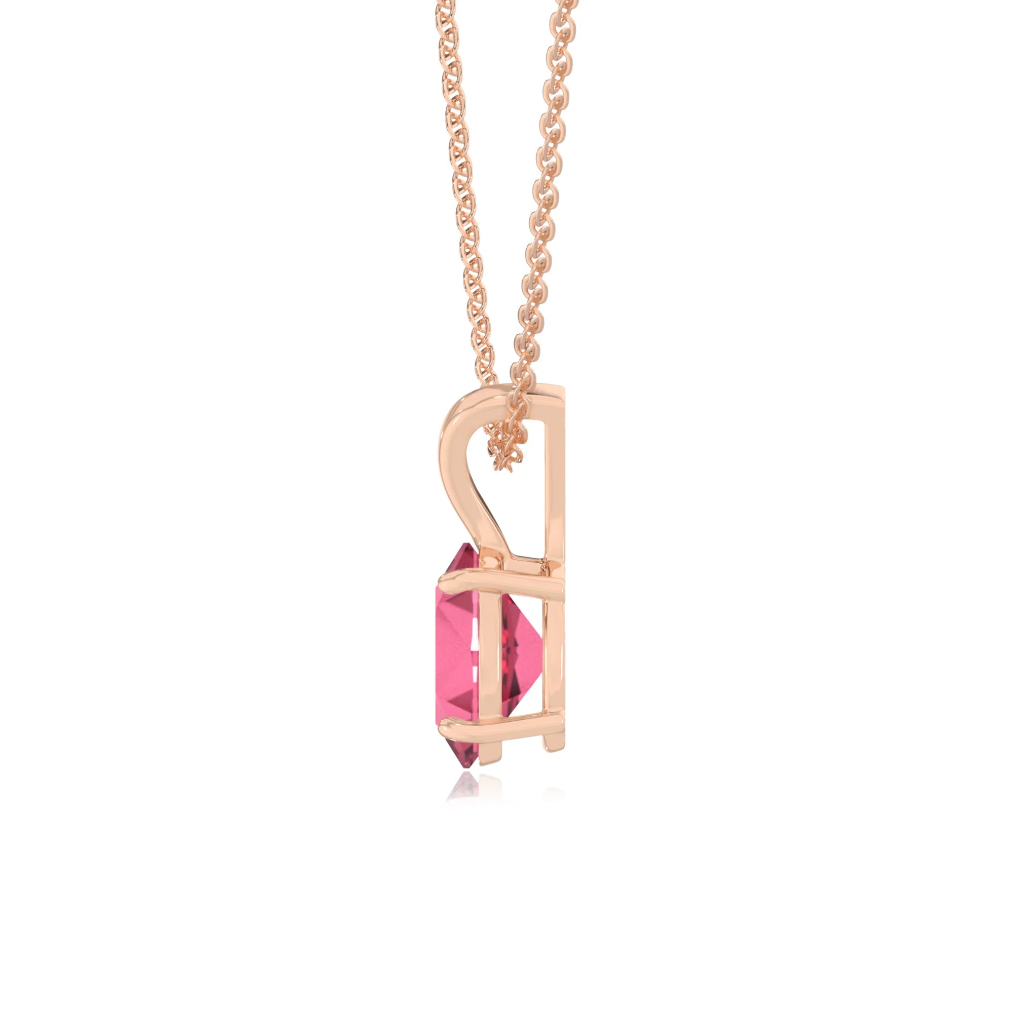 lab grown pink-tourmaline oval solitaire v-bale necklaces in rose gold 
