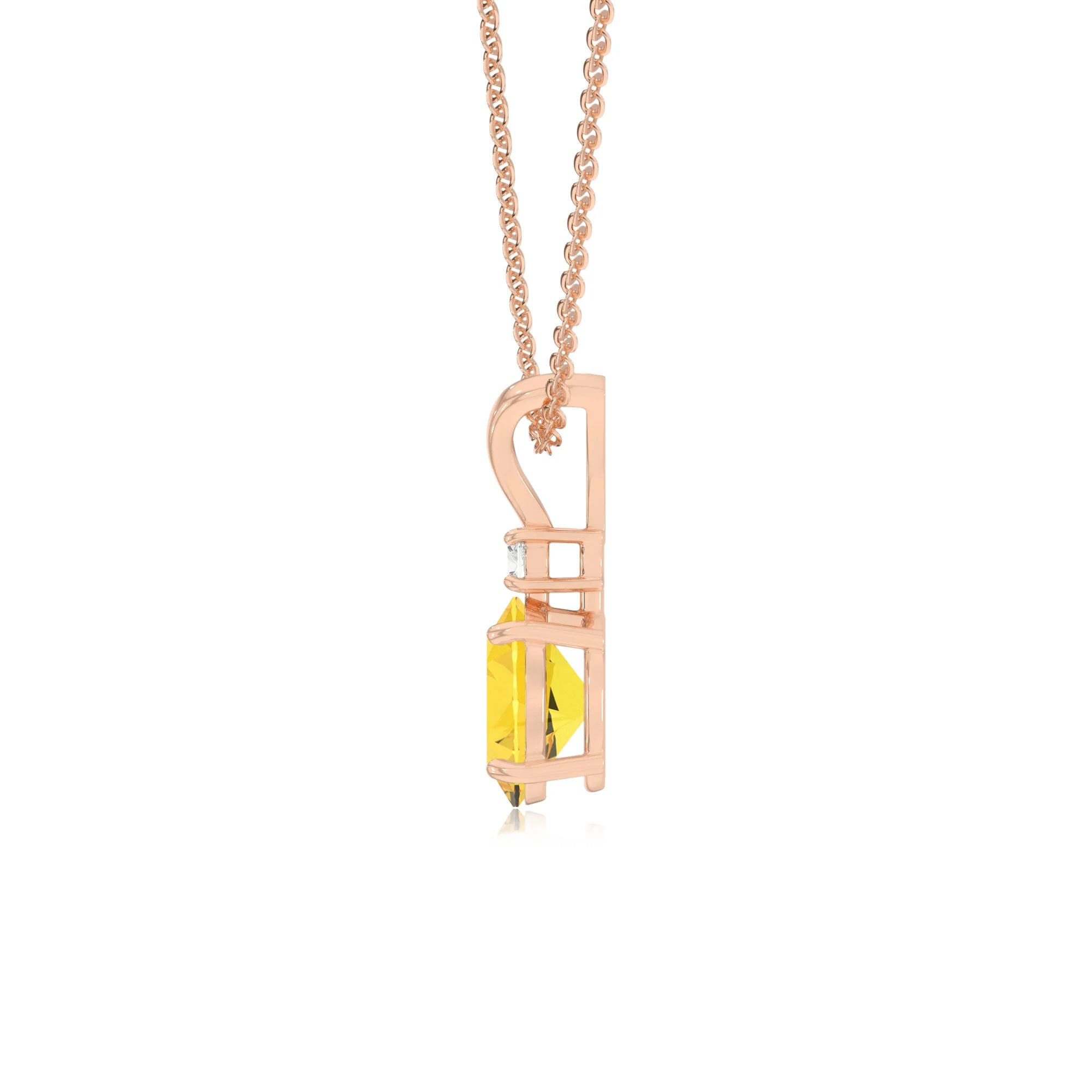 lab grown yellow-sapphire oval solitaire v-bale necklaces in rose gold 