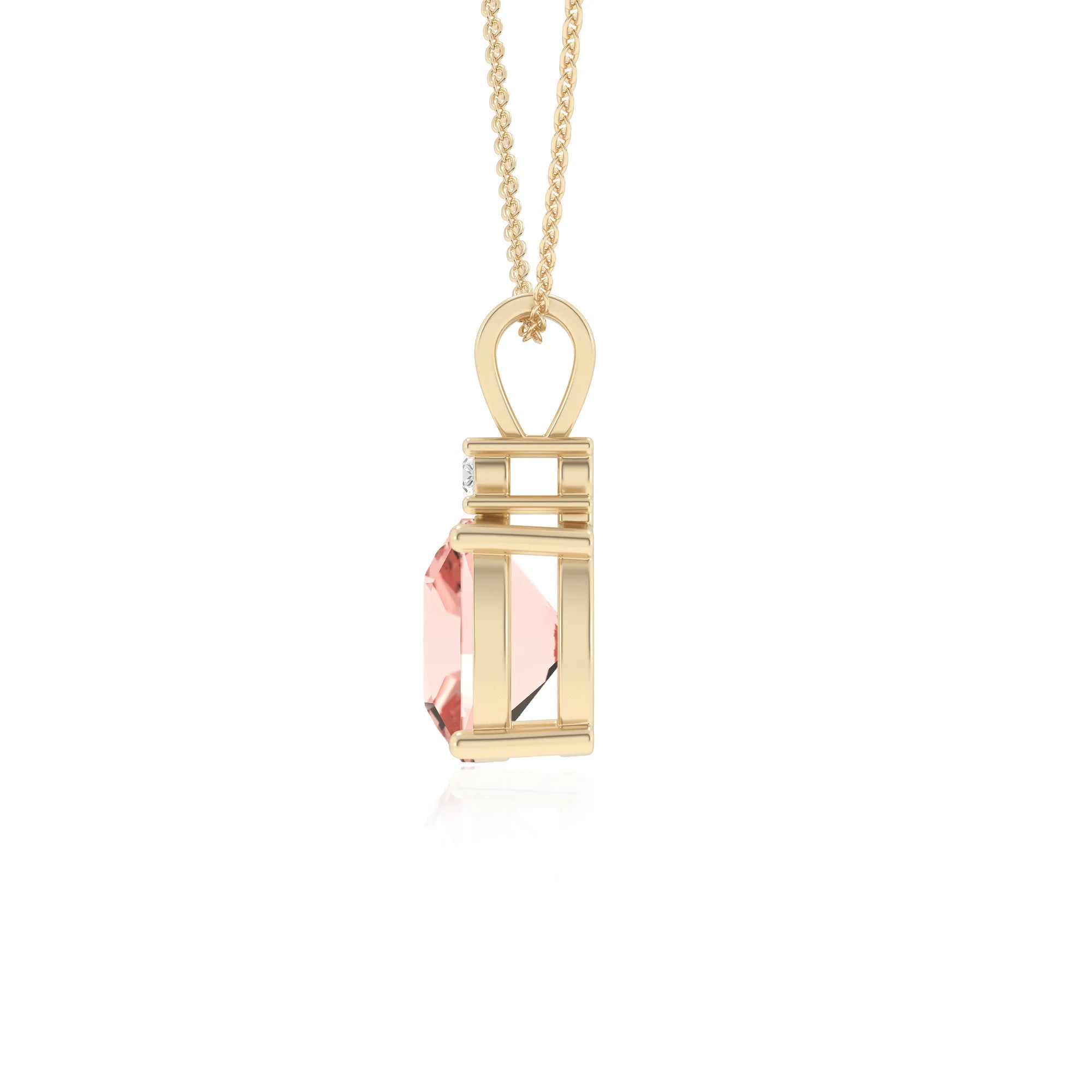 lab grown morganite cushion solitaire v-bale necklaces in yellow gold 
