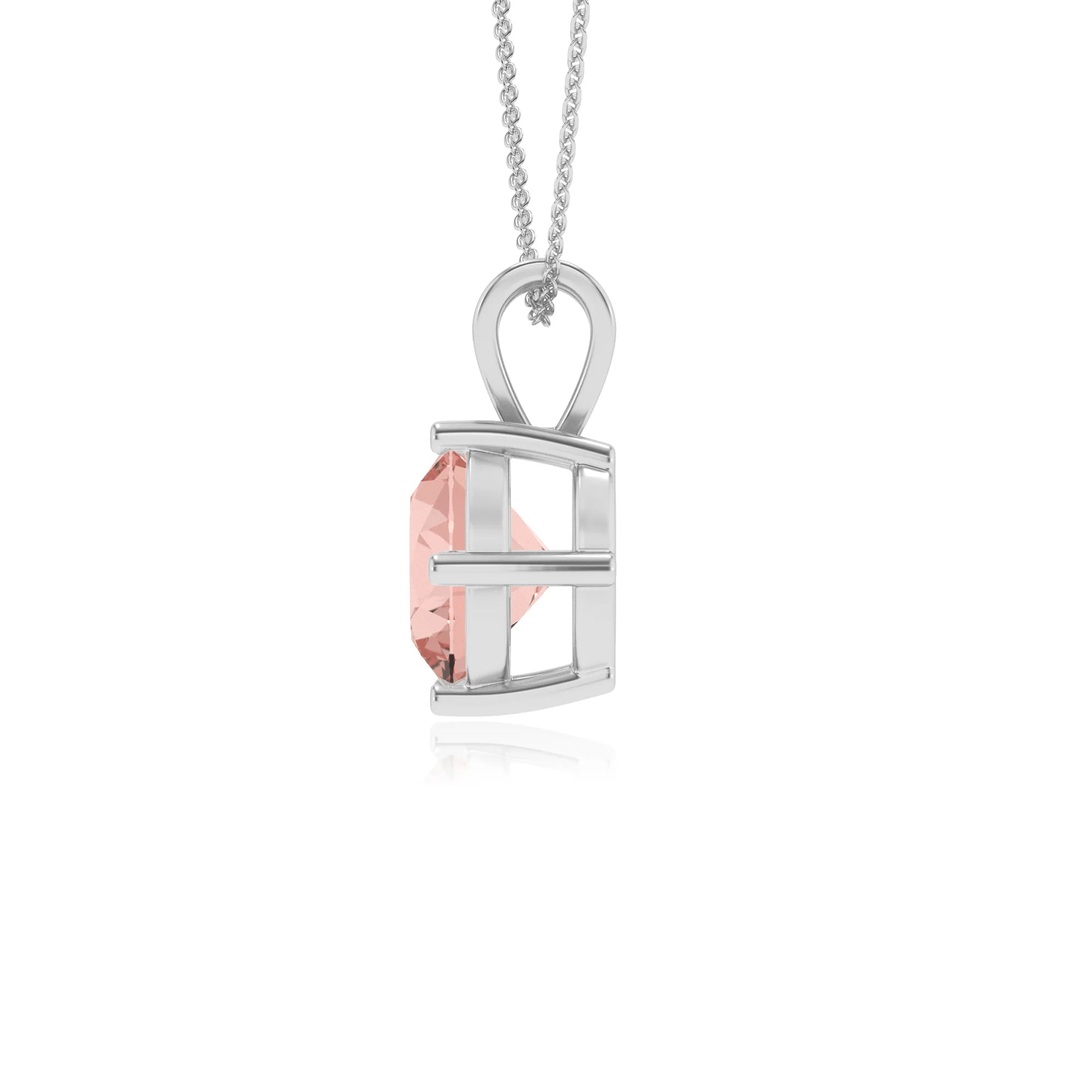 lab grown morganite round solitaire v-bale necklaces in white gold 