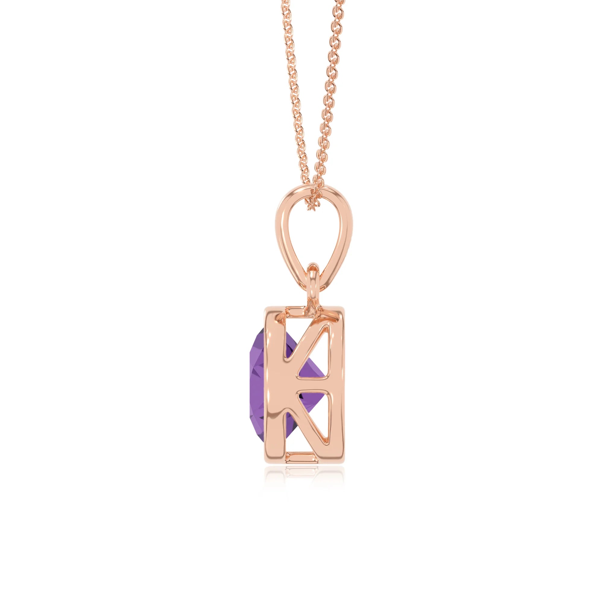 lab grown amethyst round solitaire necklaces in rose gold 