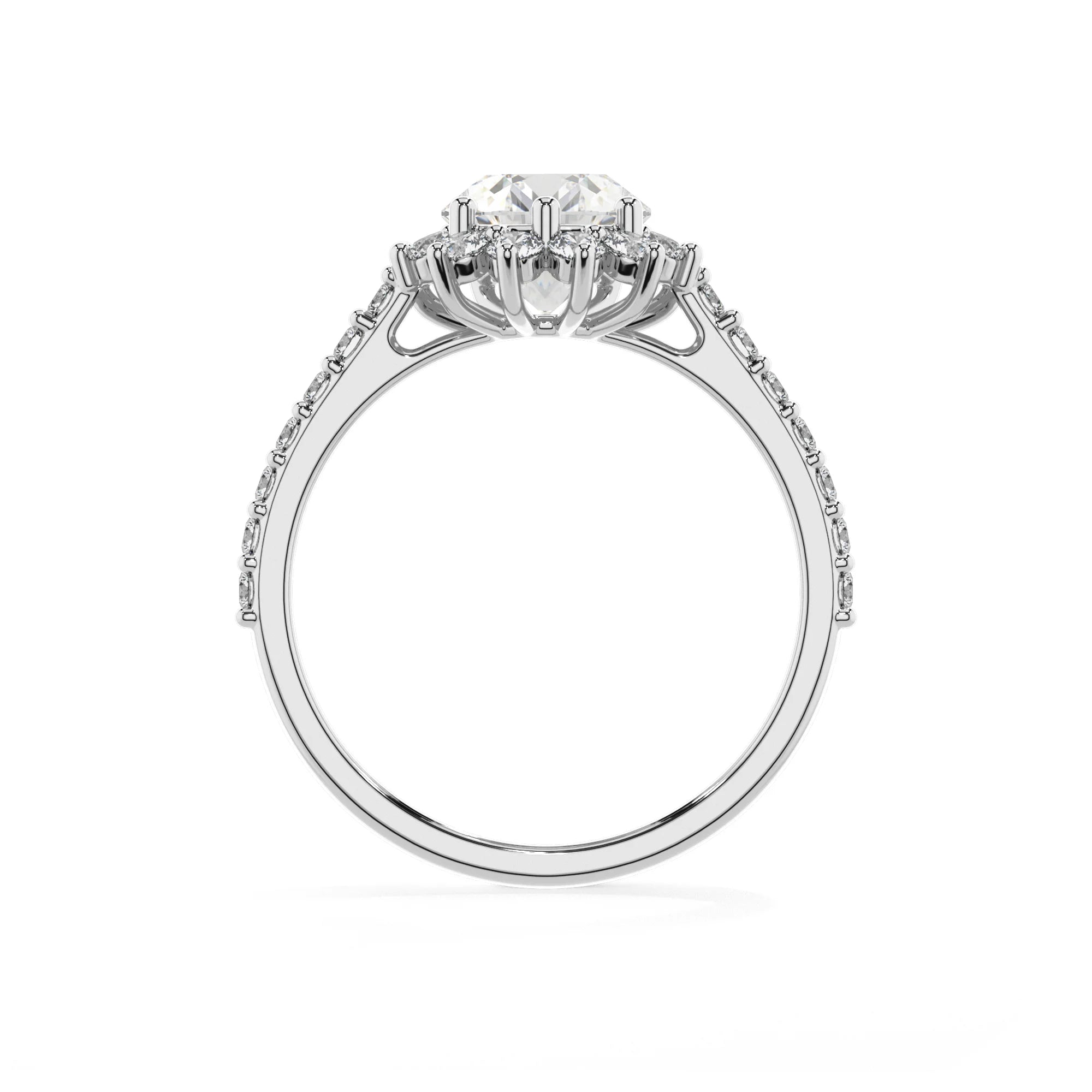 lab grown moissanite pear solitaire rings in platinum 