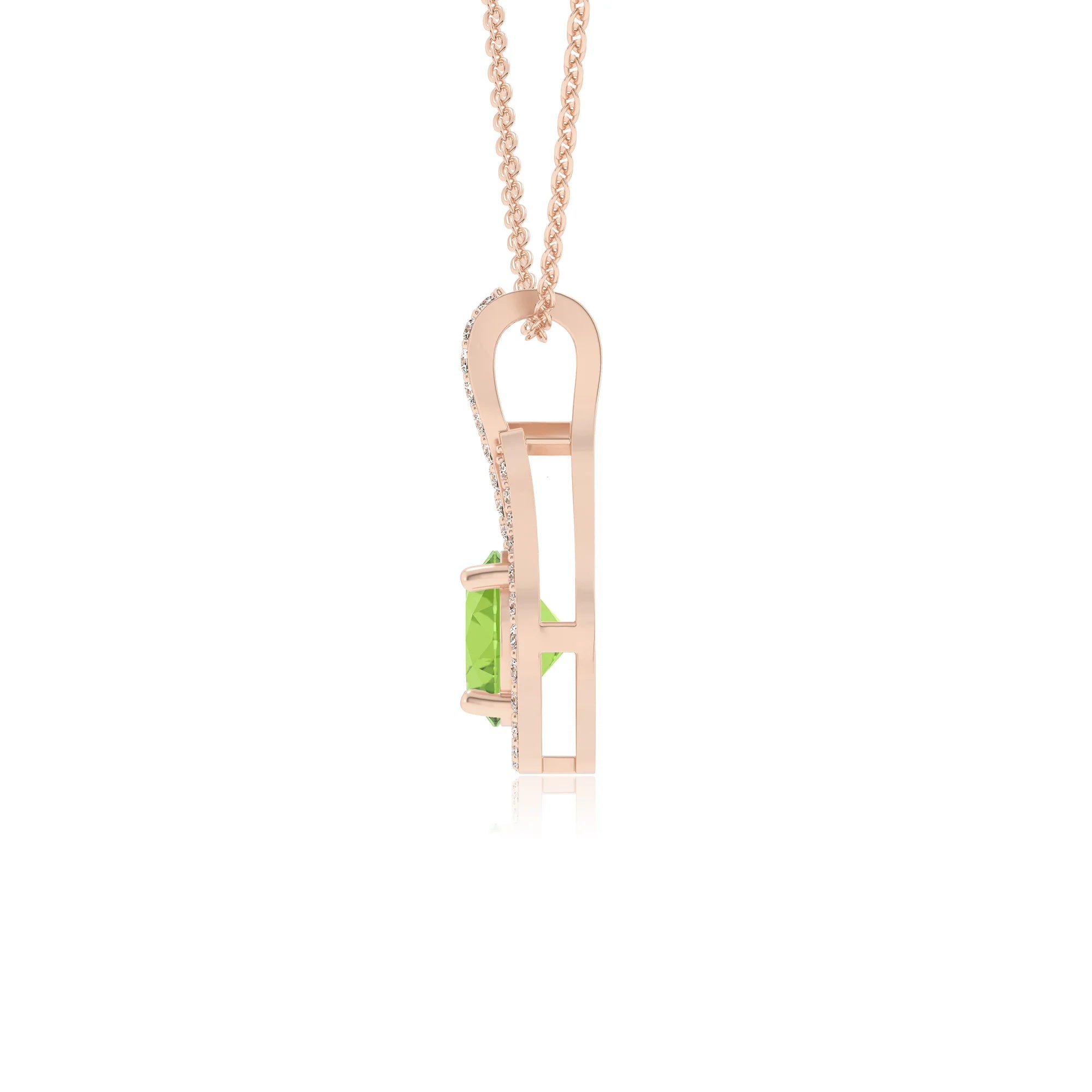 natural peridot round solitaire necklaces in rose gold 