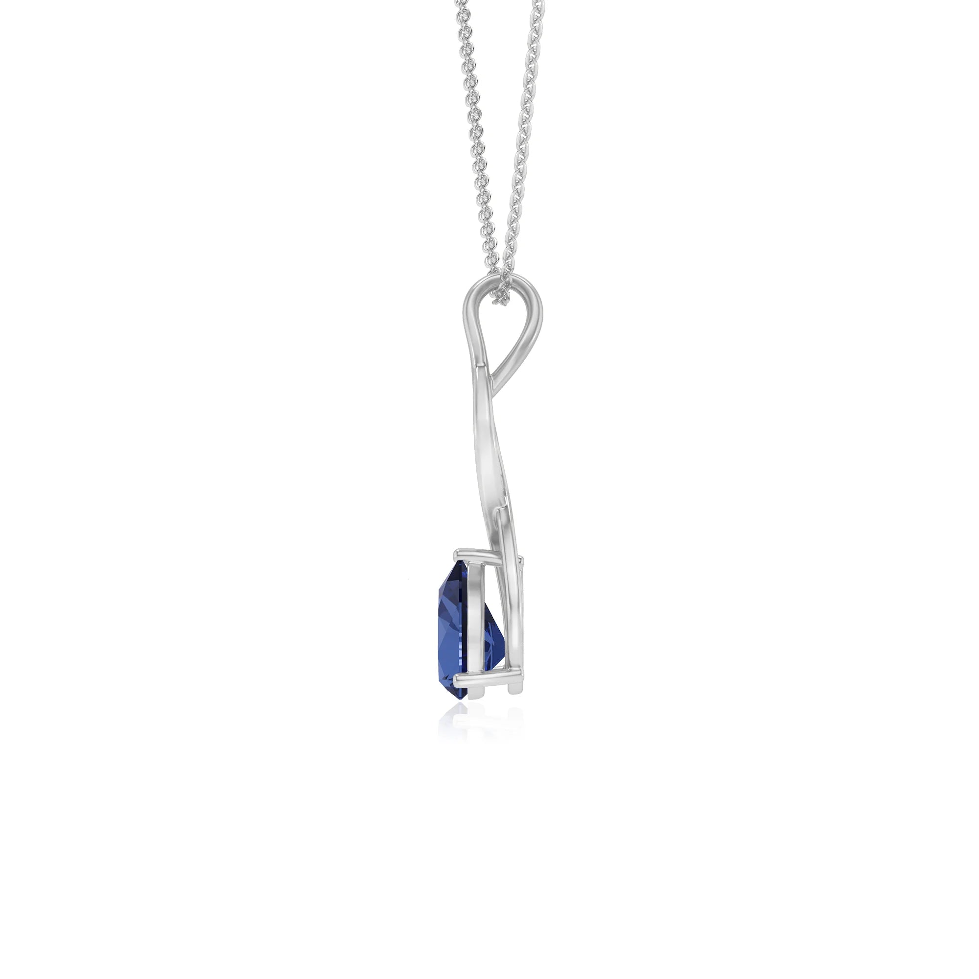 lab grown blue-sapphire pear solitaire necklaces in sterling silver 