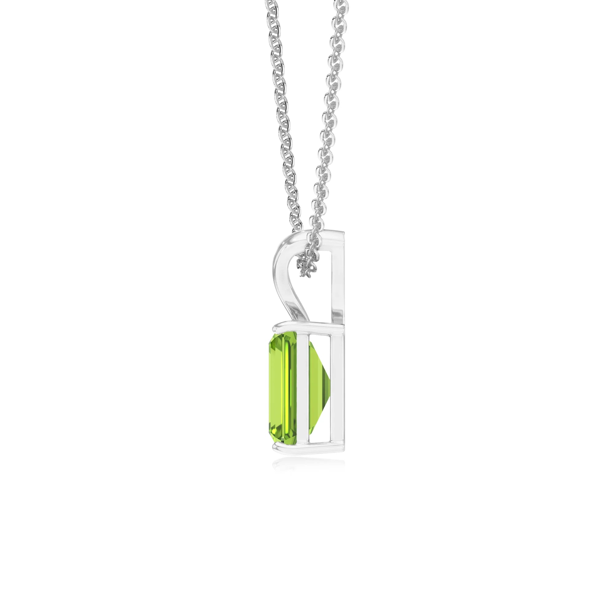natural peridot emerald cut solitaire v-bale necklaces in sterling silver 