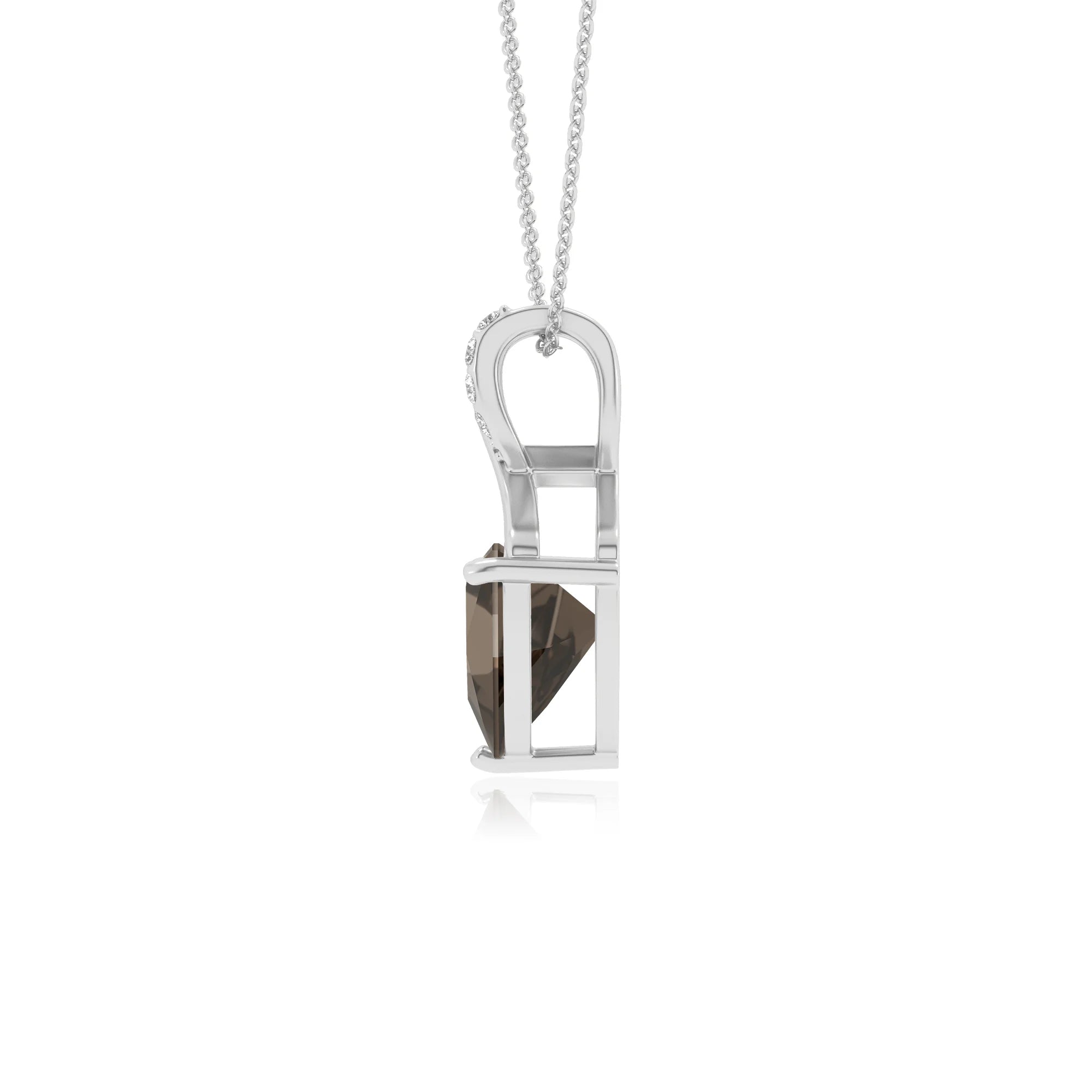 natural smoky-quartz trillion solitaire necklaces in platinum 