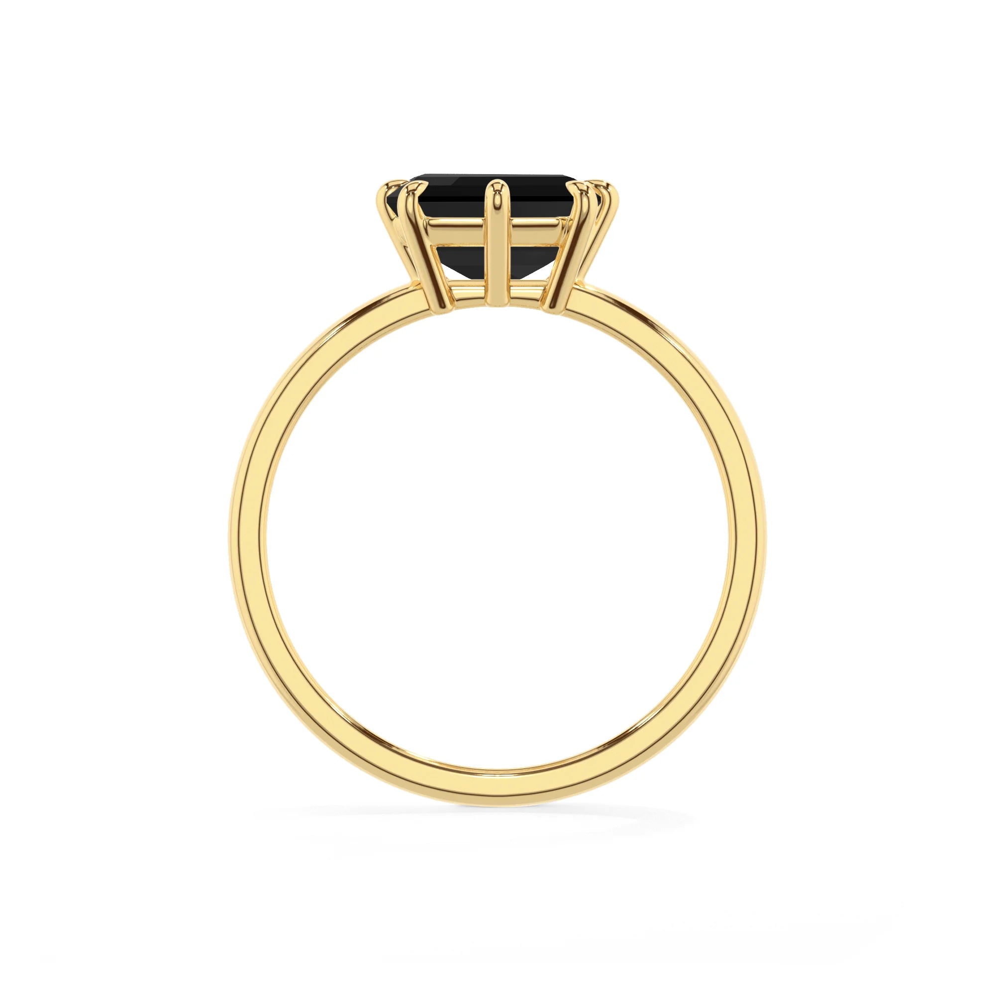 natural black-onyx emerald cut solitaire rings in yellow gold 
