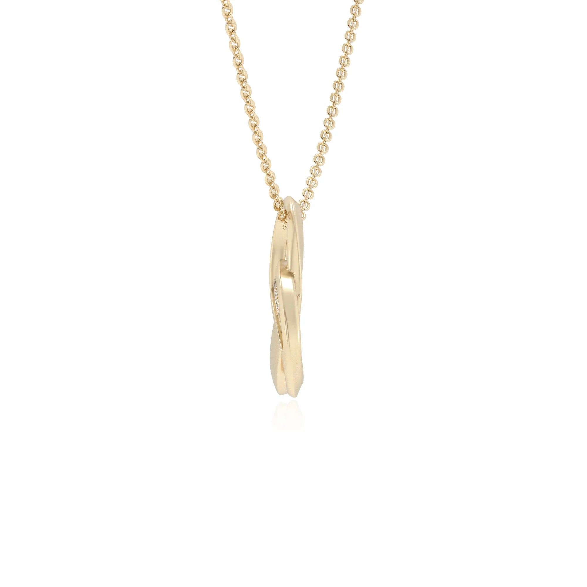 lab grown moissanite round infinity necklaces in yellow gold 