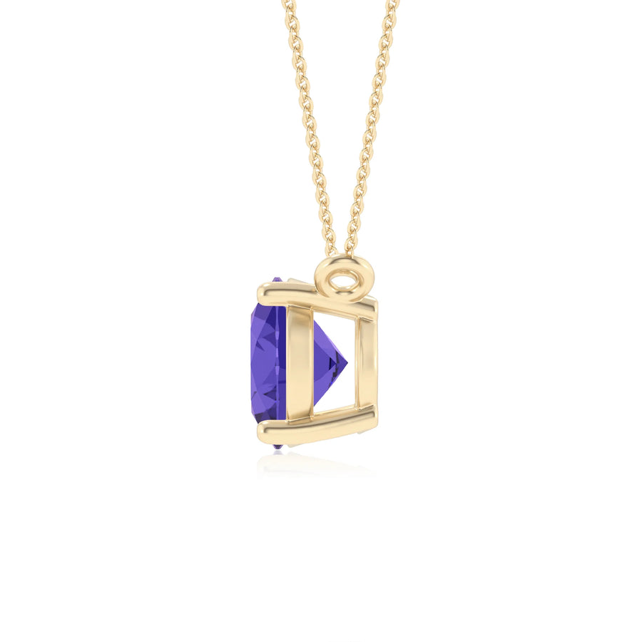 lab grown tanzanite oval solitaire necklaces in yellow gold 