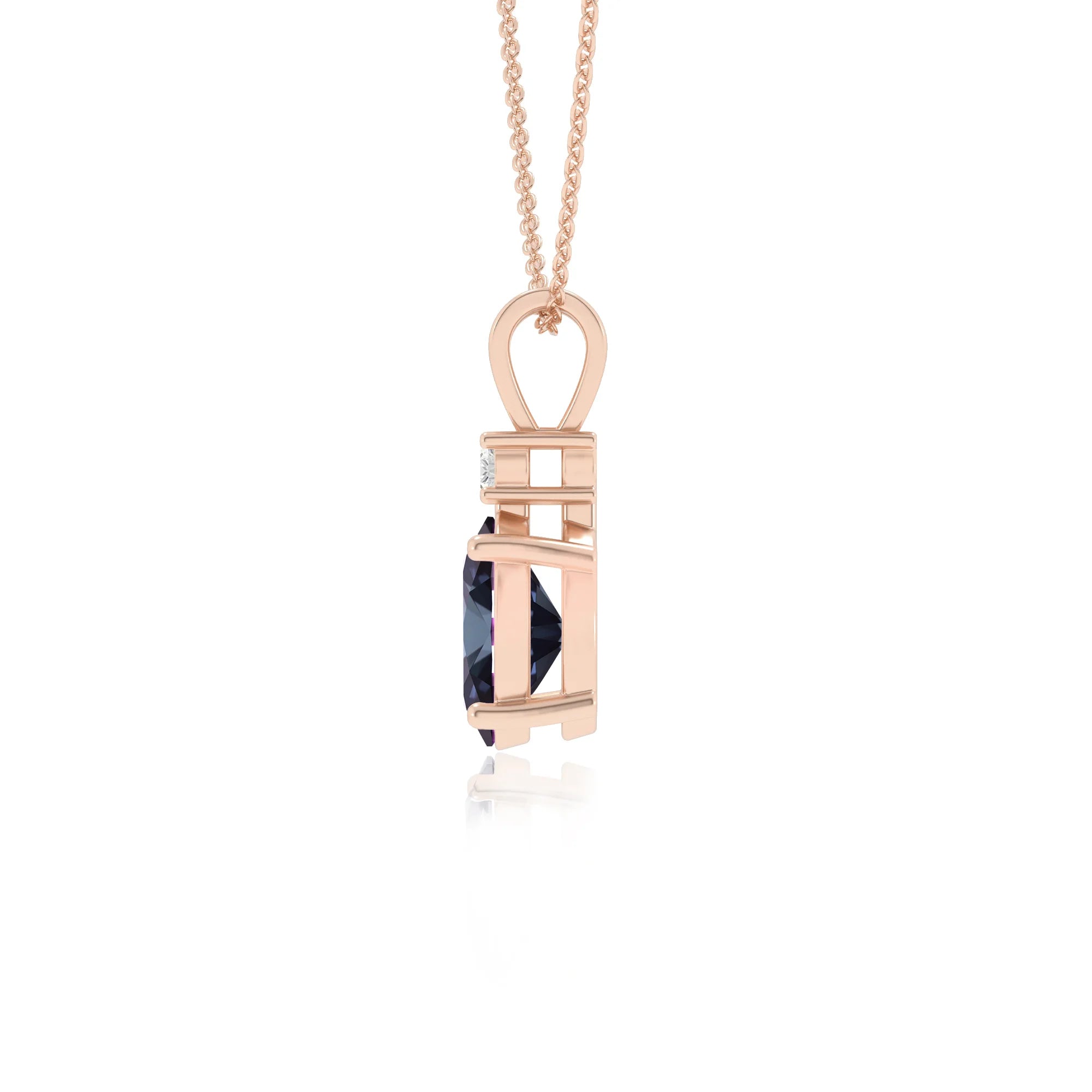 lab grown alexandrite oval solitaire v-bale necklaces in rose gold 