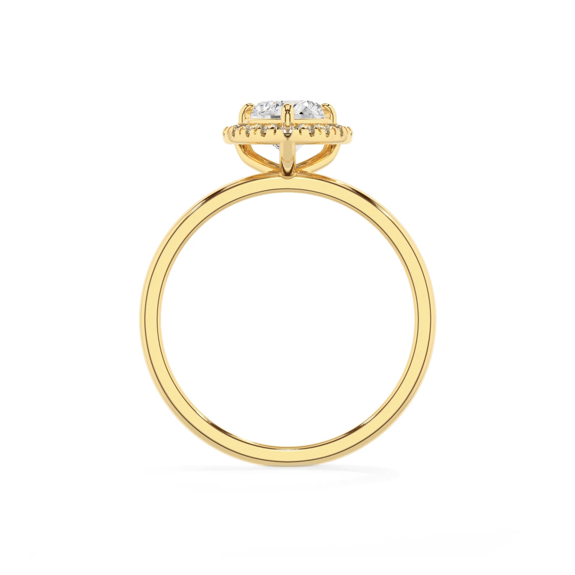 lab grown moissanite heart solitaire rings in yellow gold 