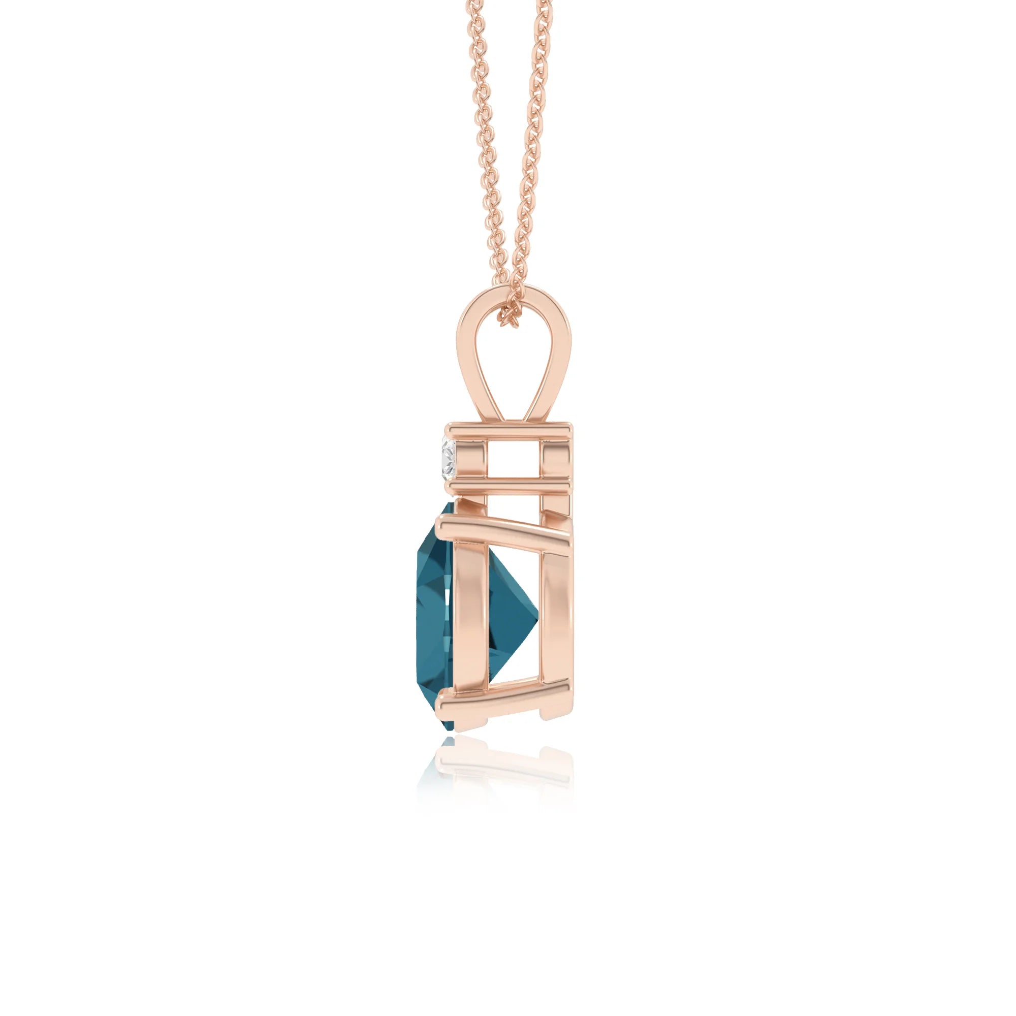 natural london-blue-topaz round solitaire v-bale necklaces in rose gold 