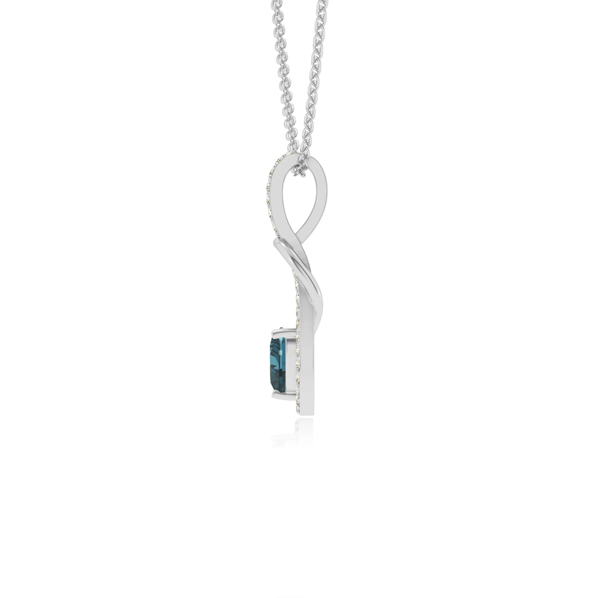 natural london-blue-topaz heart infinity  v-bale necklaces in platinum 