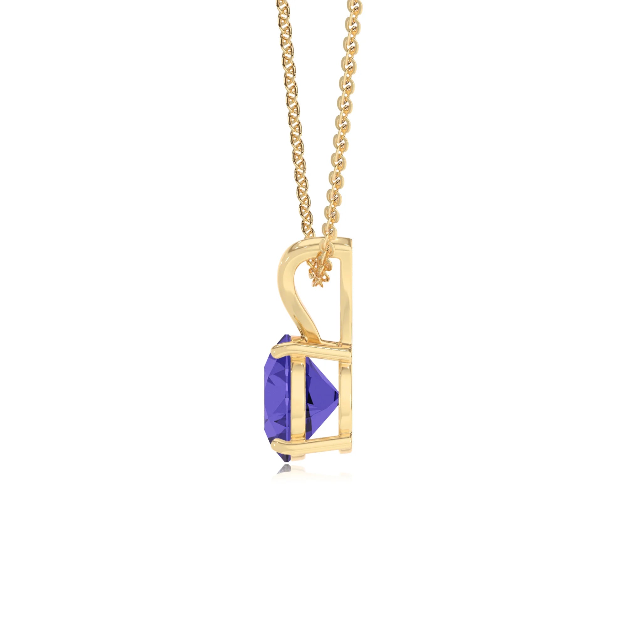 lab grown tanzanite round solitaire v-bale necklaces in yellow gold 