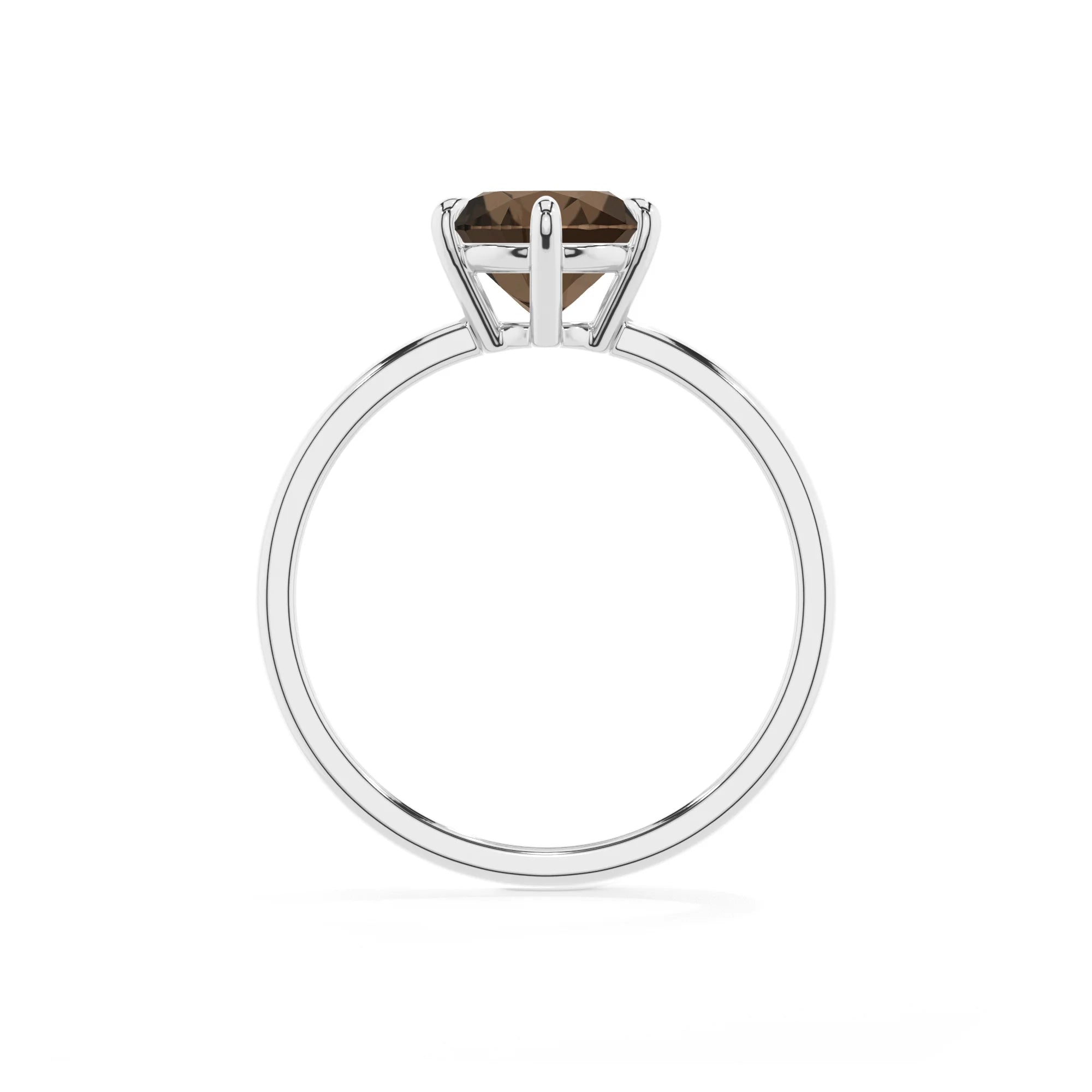 natural smoky-quartz round solitaire rings in sterling silver 