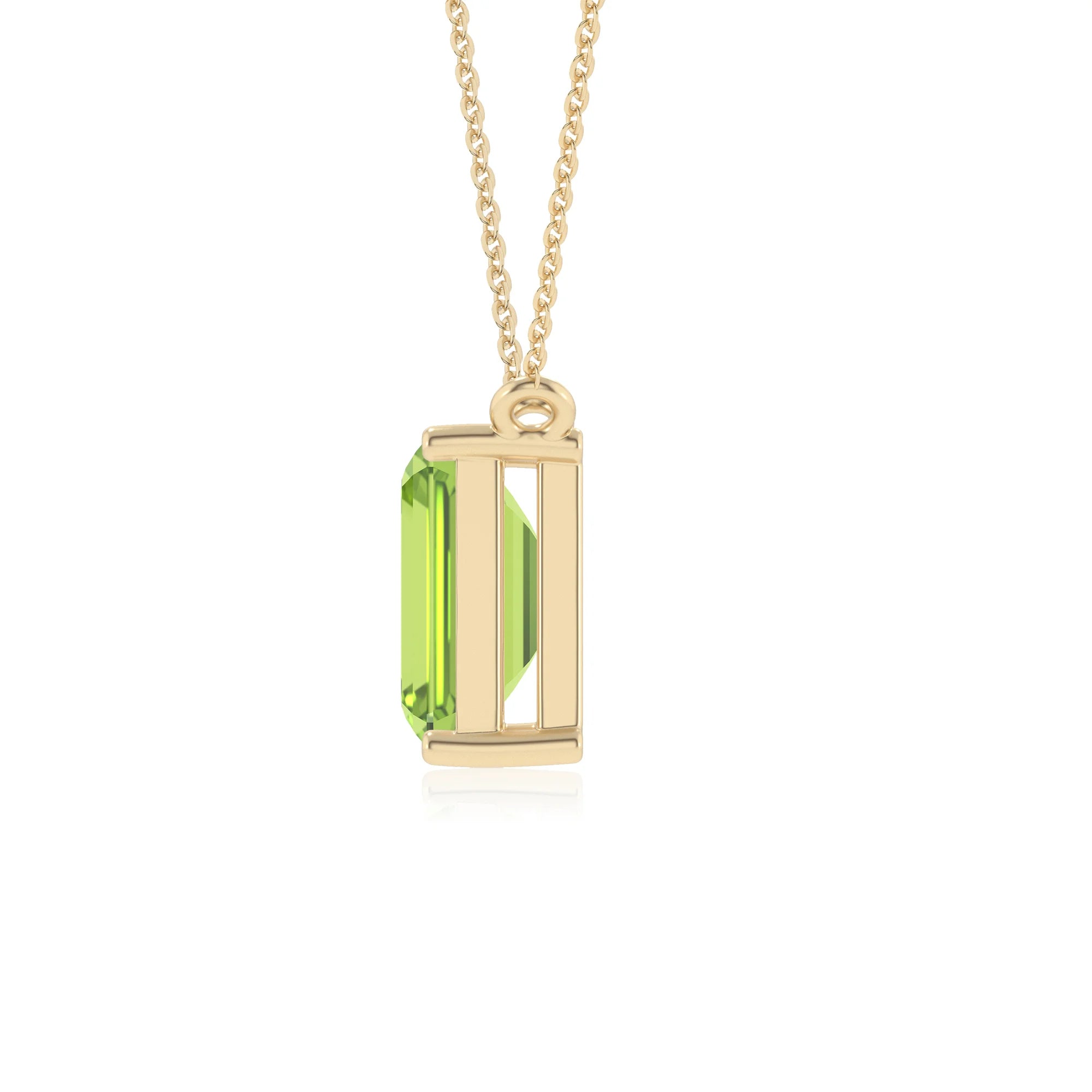 natural peridot emerald cut solitaire necklaces in yellow gold 