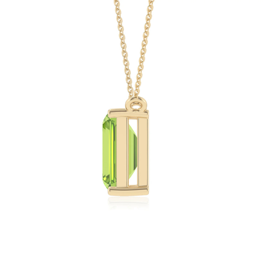 natural peridot emerald cut solitaire necklaces in yellow gold 