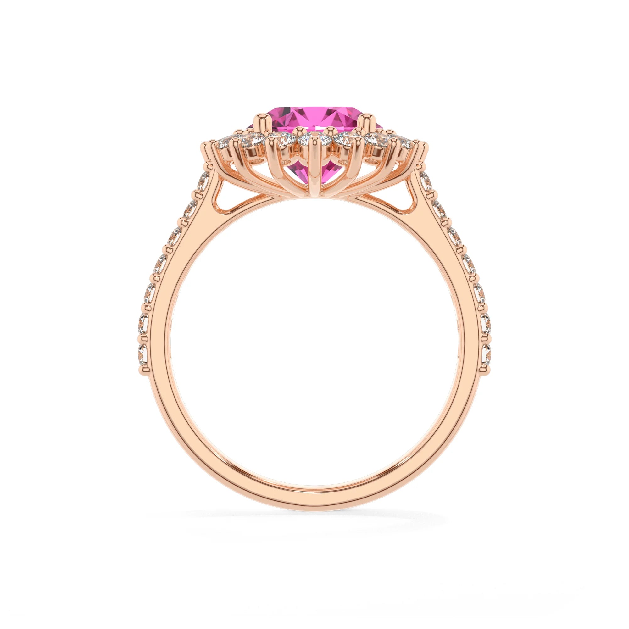lab grown pink-sapphire round solitaire rings in rose gold 