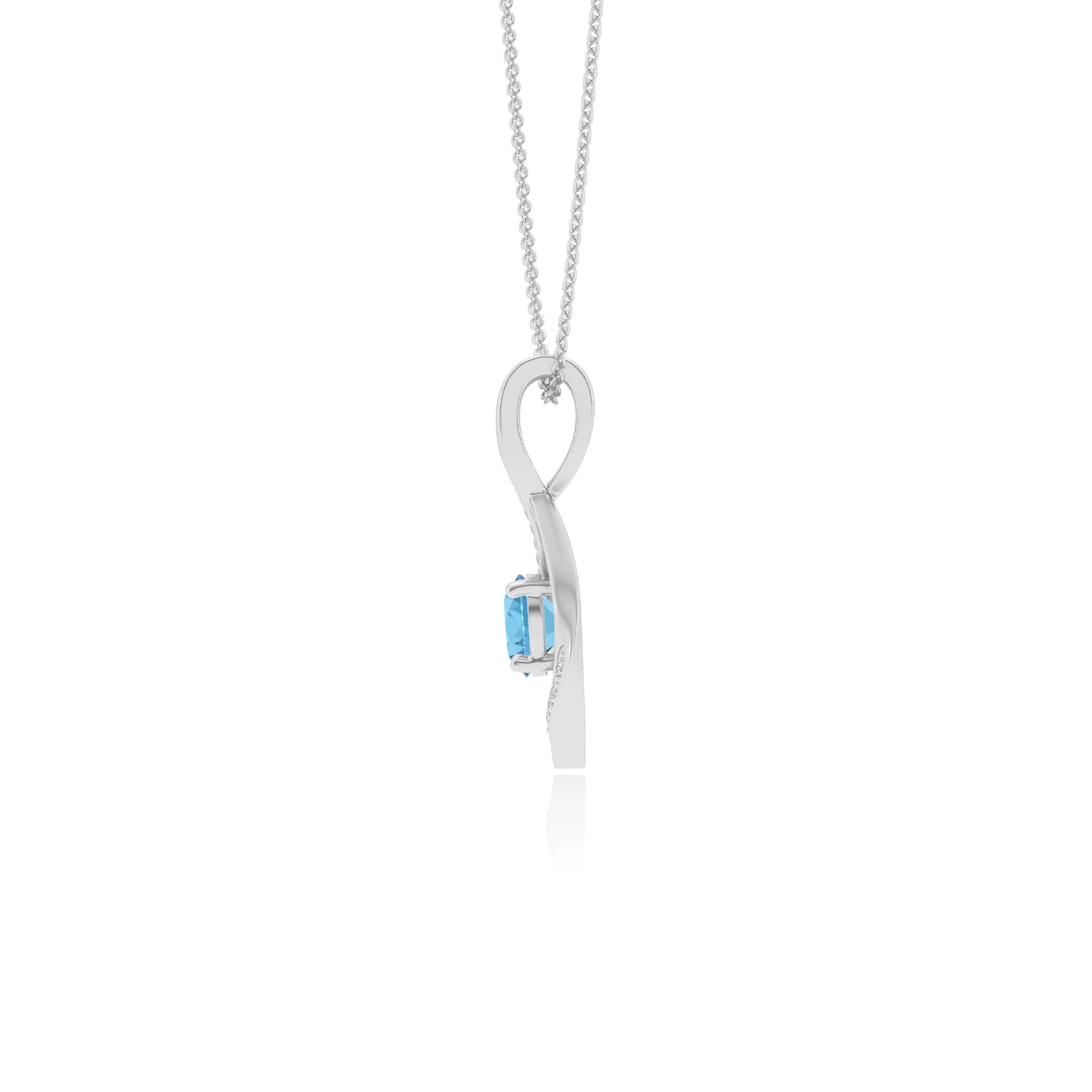 natural swiss-blue-topaz round solitaire necklaces in white gold 