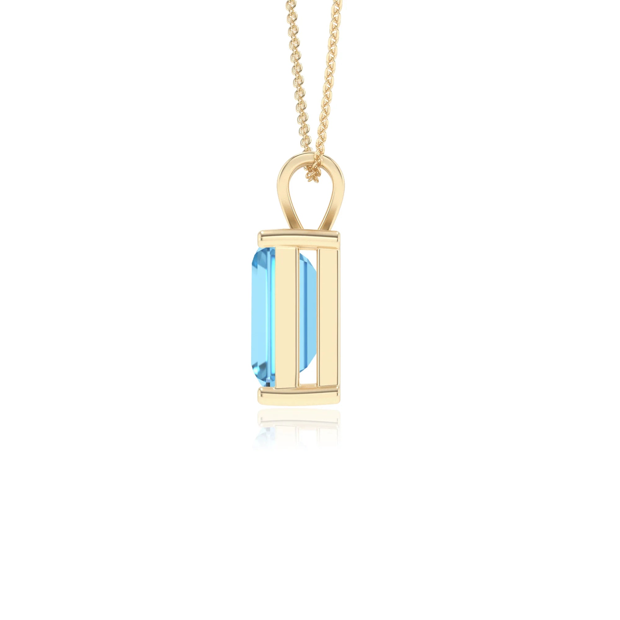 natural swiss-blue-topaz emerald cut solitaire v-bale necklaces in yellow gold 
