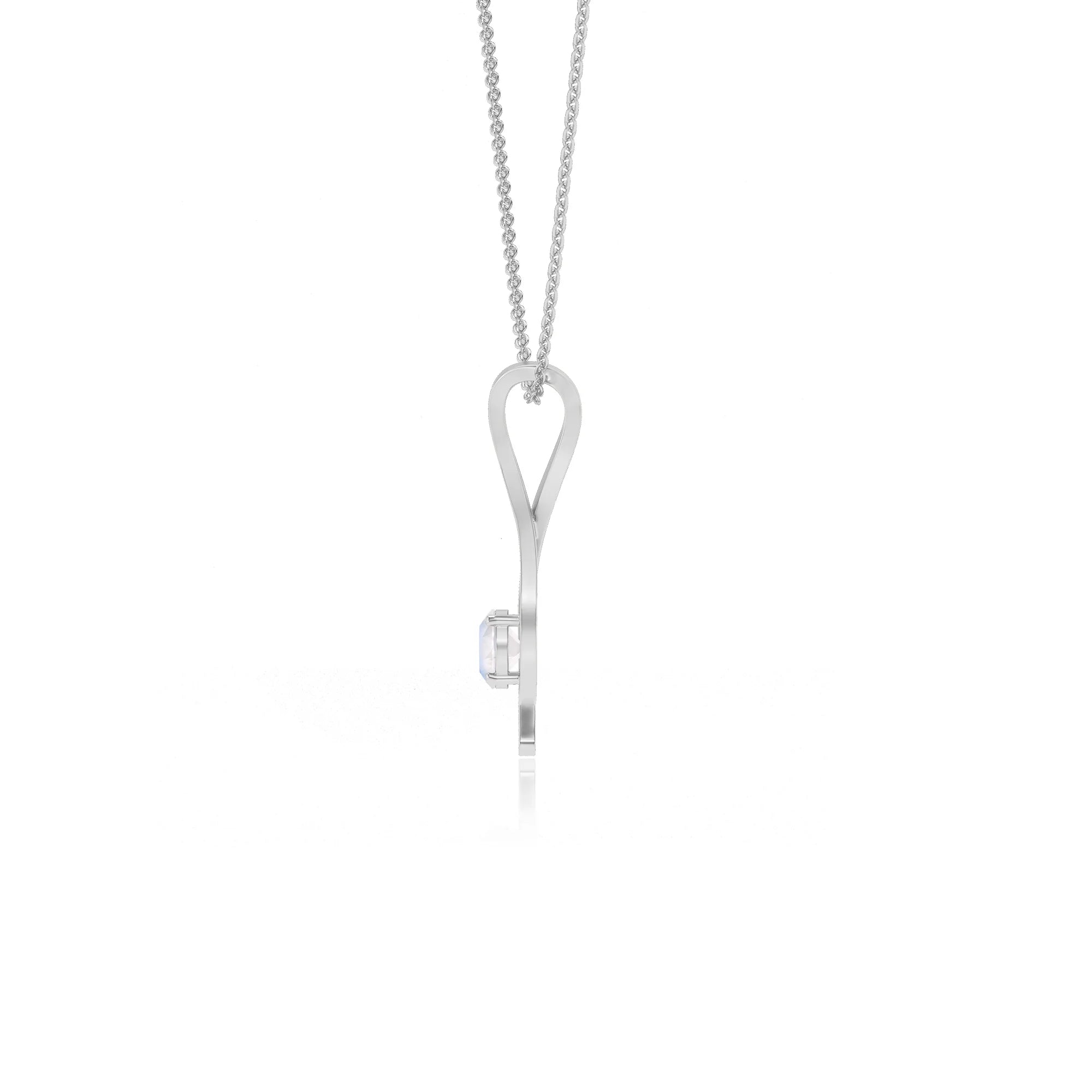 natural rainbow-moonstone round solitaire necklaces in white gold 
