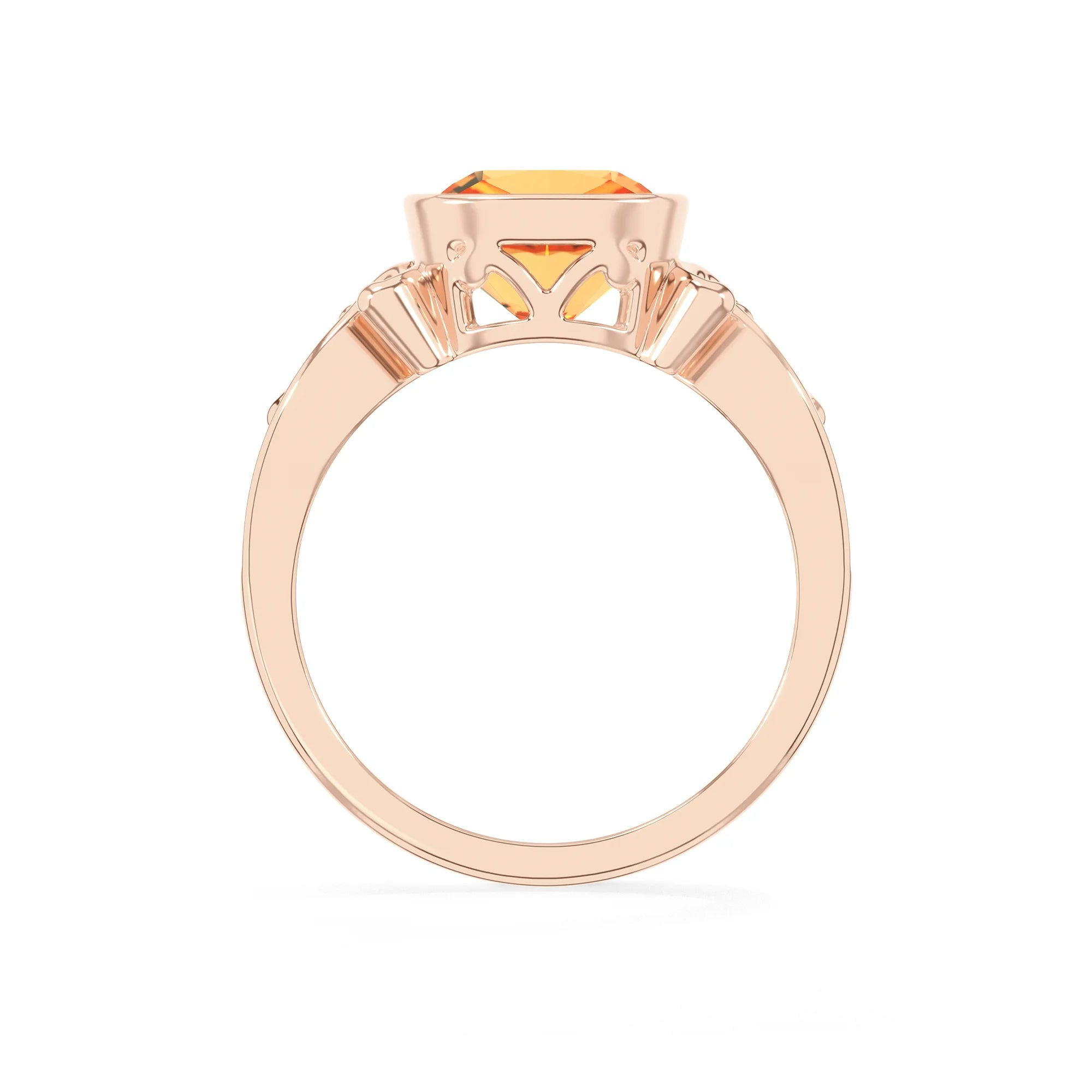 lab grown citrine cushion solitaire rings in rose gold 