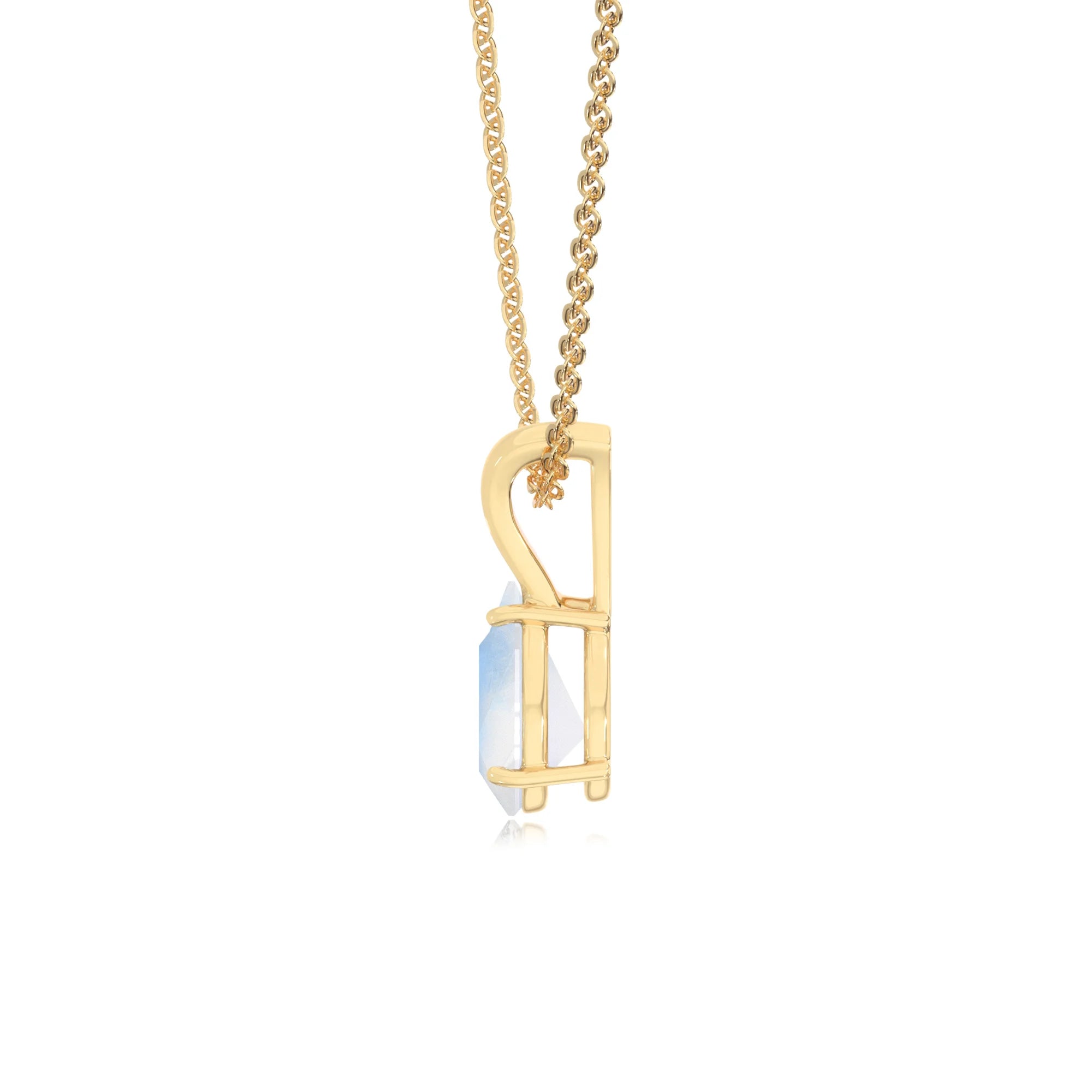 natural rainbow-moonstone pear solitaire v-bale necklaces in yellow gold 