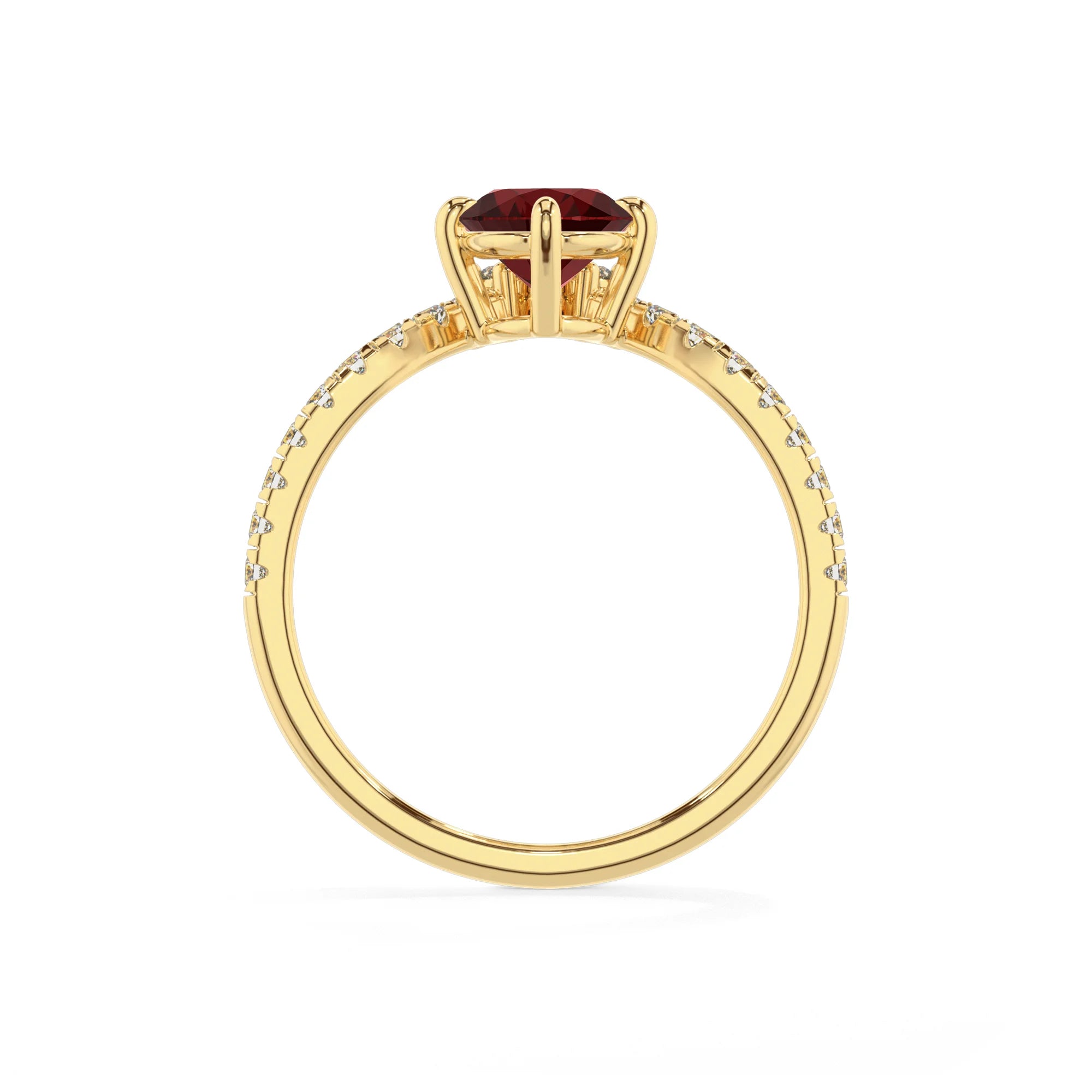 natural garnet oval solitaire rings in yellow gold 