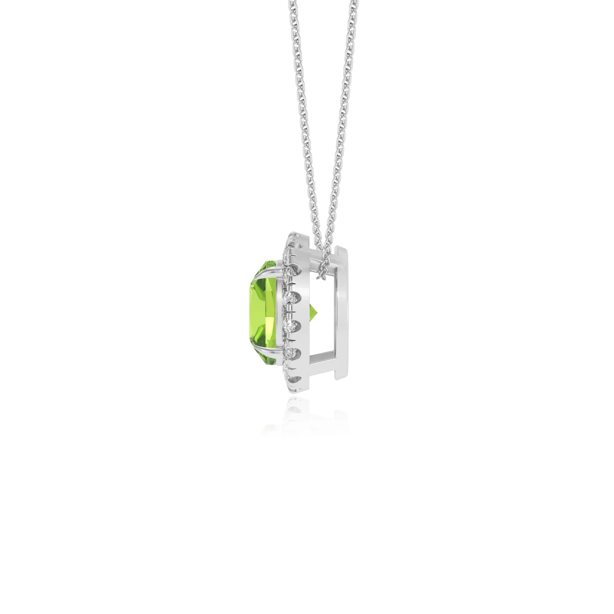 natural peridot cushion solitaire necklaces in platinum 