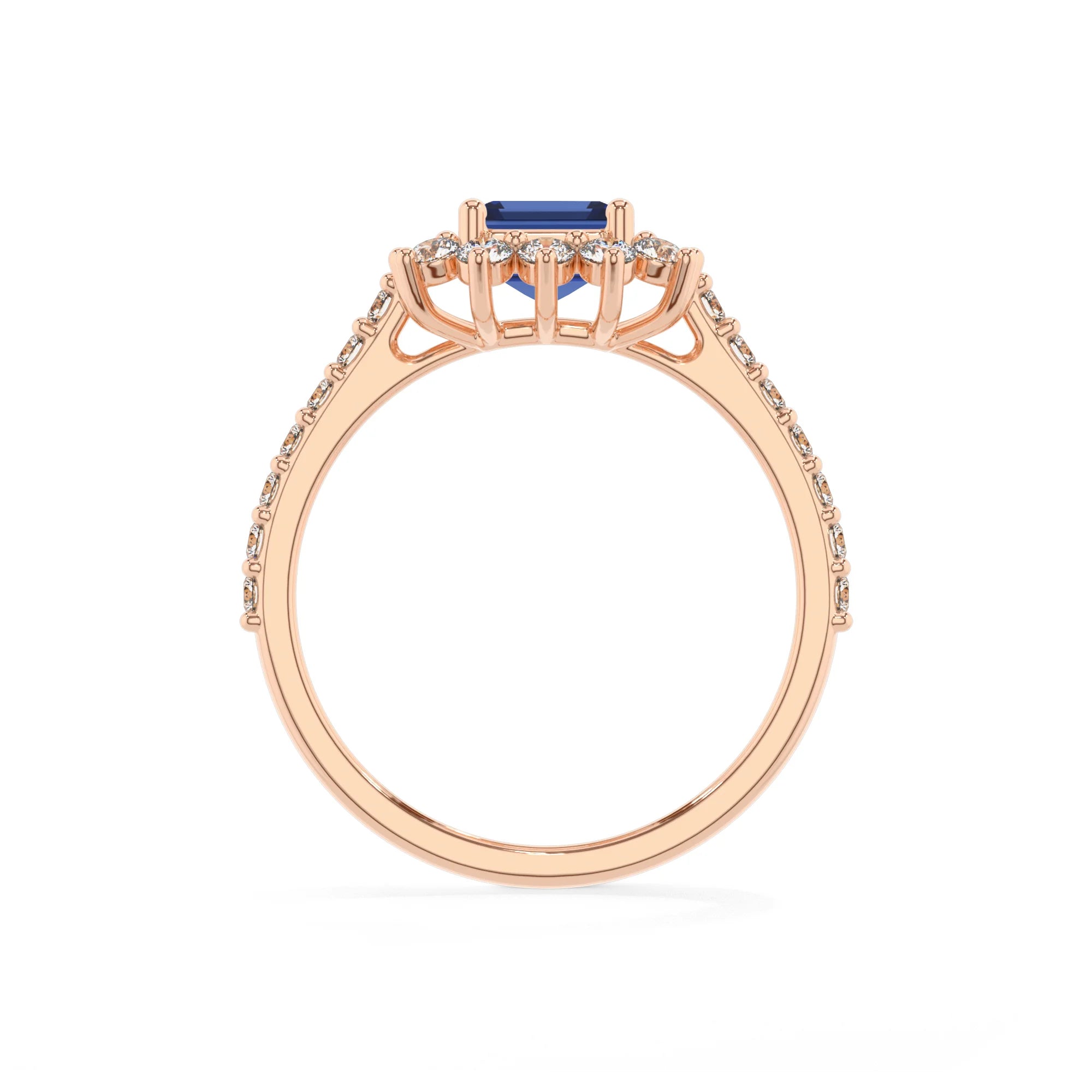 lab grown blue-sapphire emerald cut solitaire rings in rose gold 