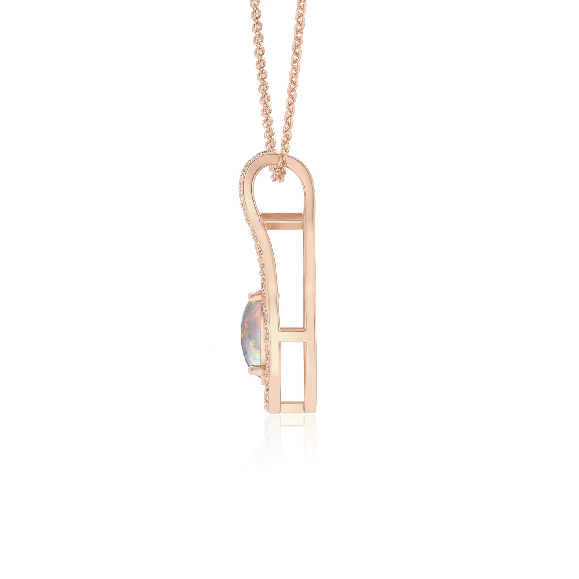lab grown opal oval solitaire necklaces in rose gold 
