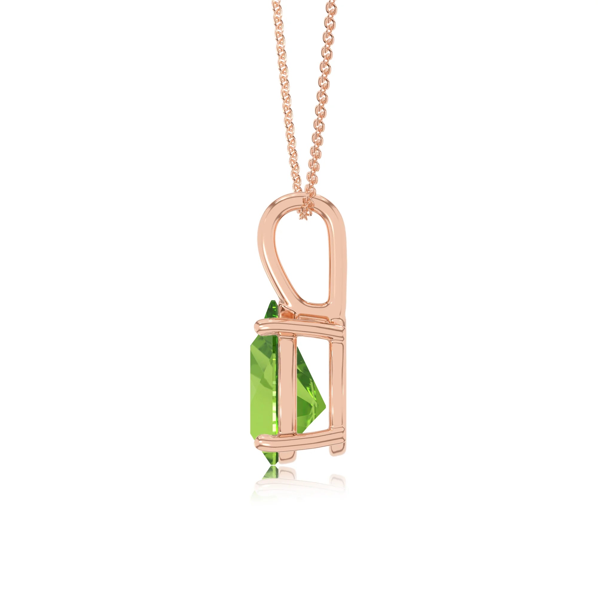 natural peridot pear solitaire necklaces in rose gold 