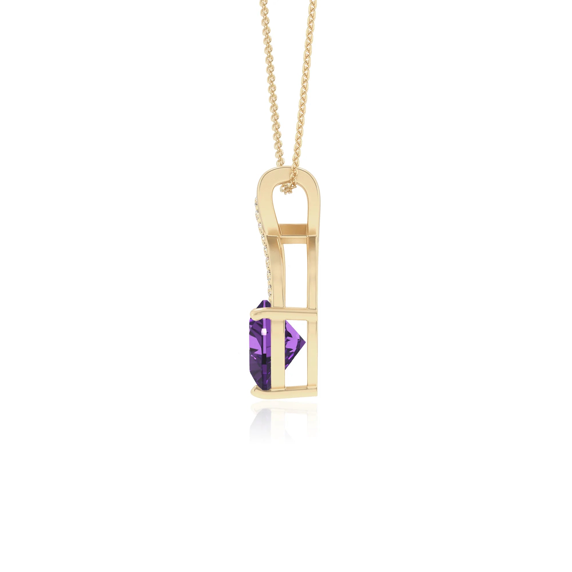lab grown amethyst heart solitaire necklaces in yellow gold 
