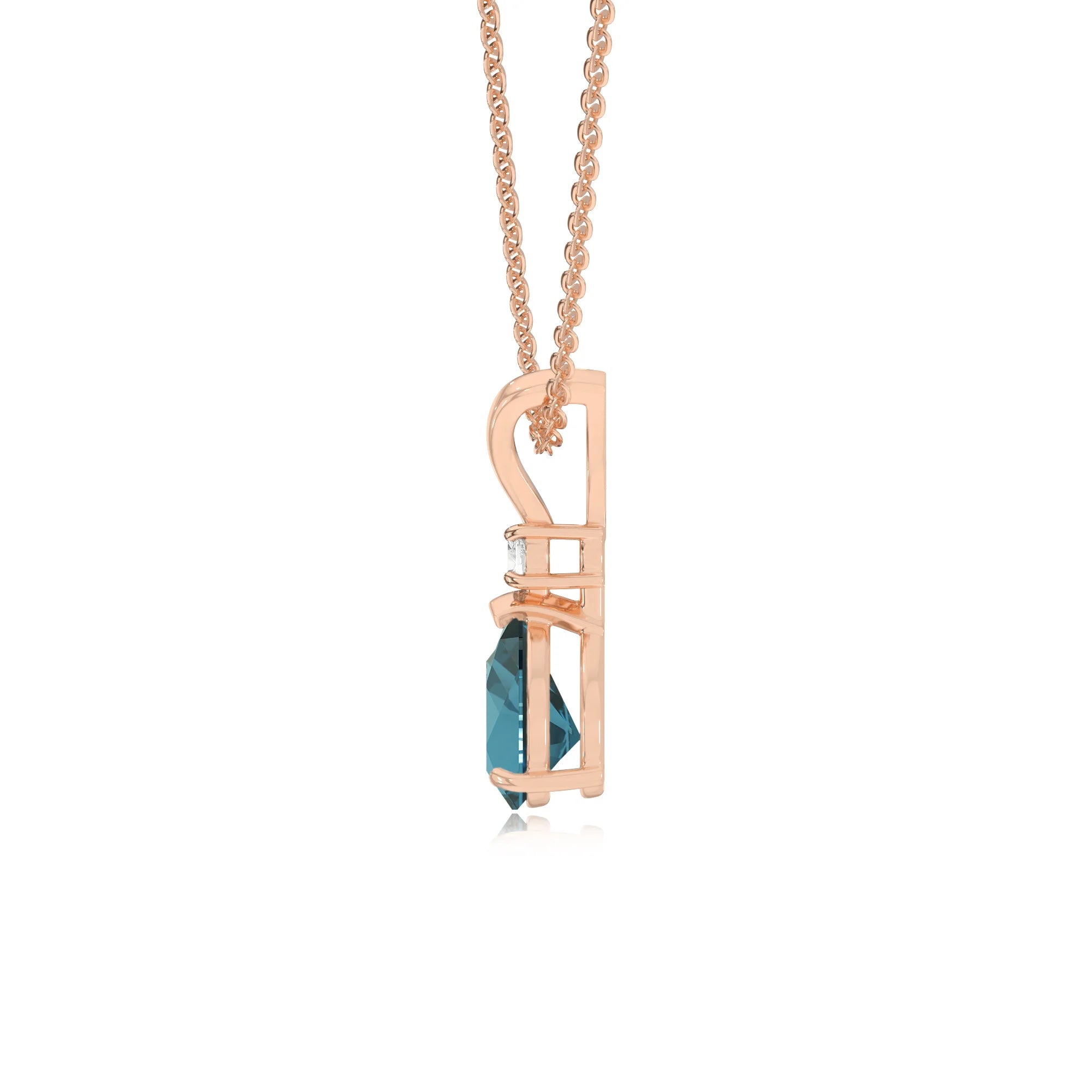 natural london-blue-topaz pear solitaire v-bale necklaces in rose gold 