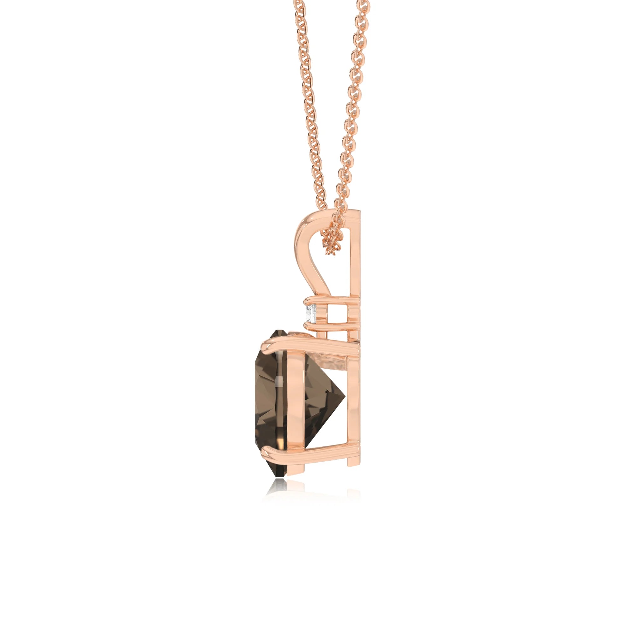natural smoky-quartz heart solitaire v-bale necklaces in rose gold 