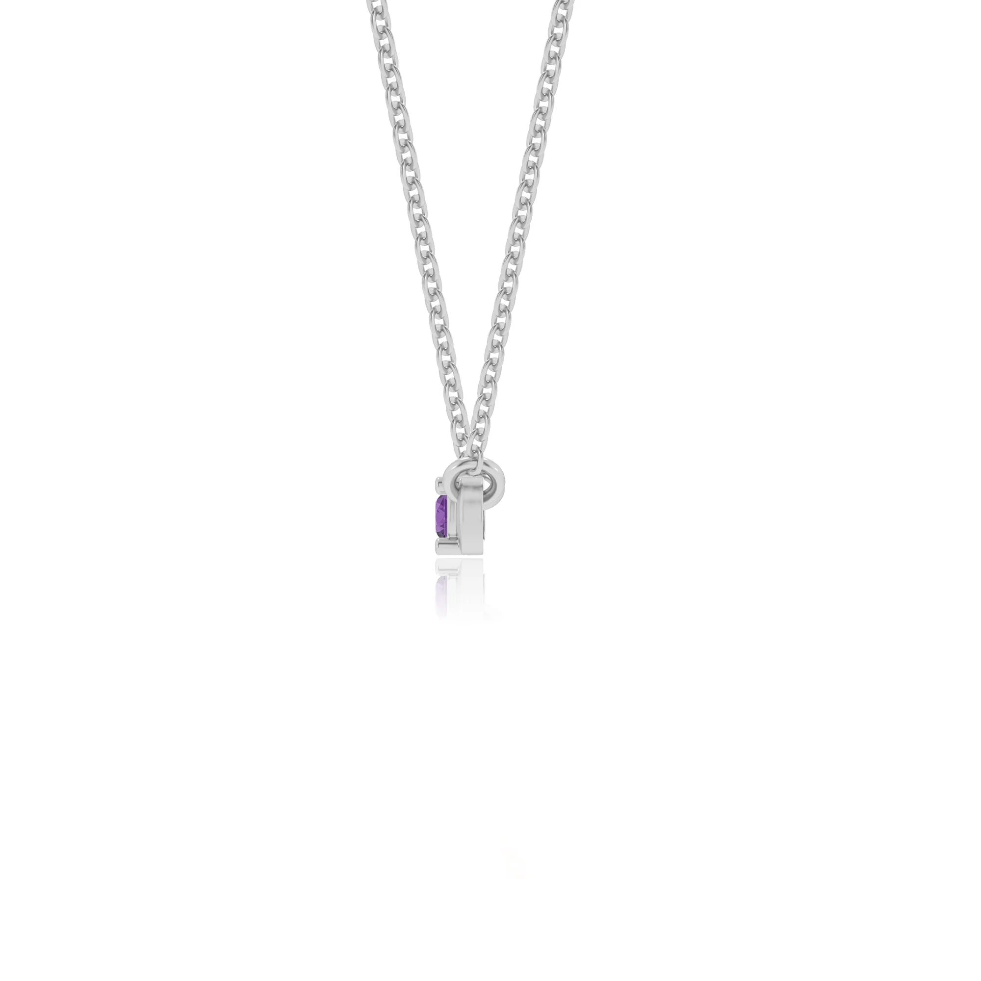 lab grown amethyst round bar v-bale necklaces in white gold 