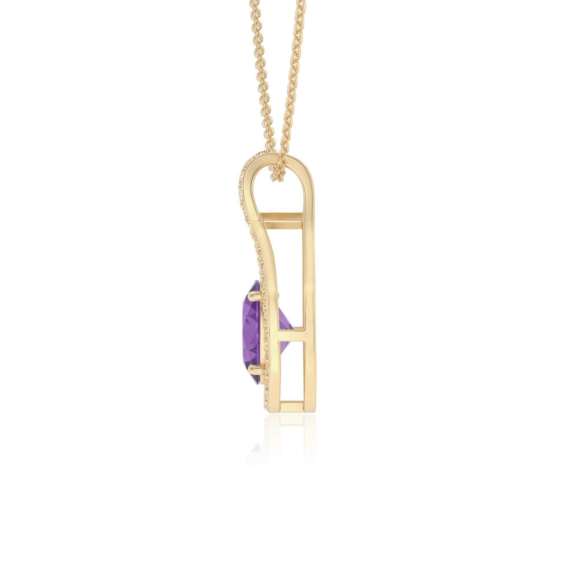 lab grown amethyst oval solitaire necklaces in yellow gold 