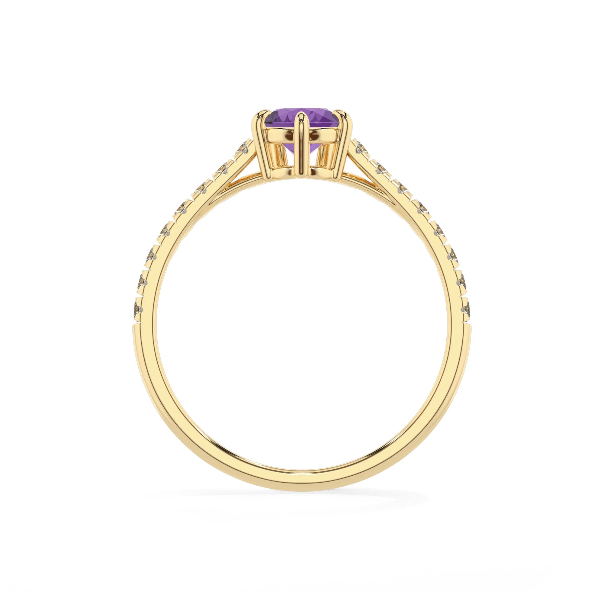 lab grown amethyst pear half eternity solitaire engagement rings in yellow gold 