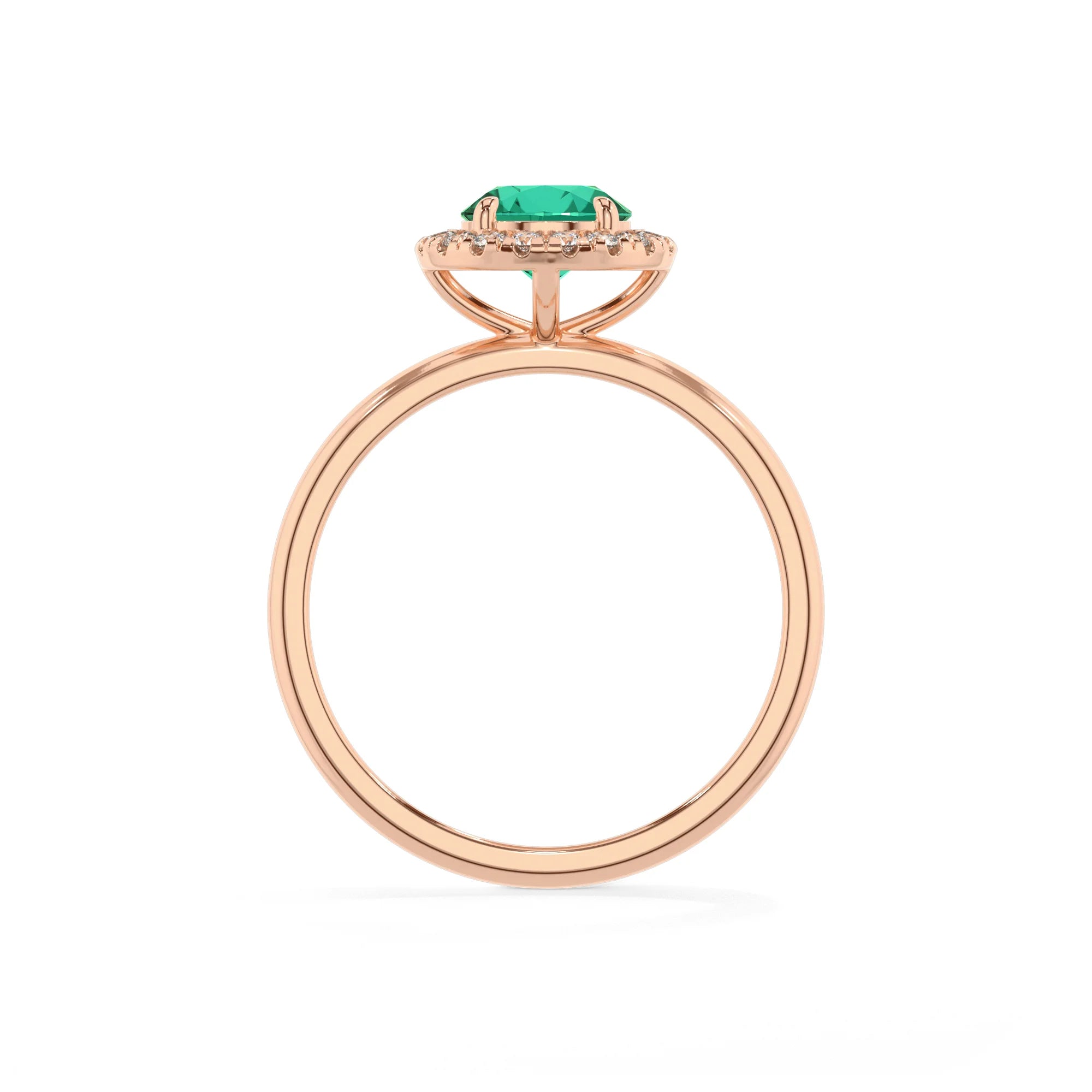 lab grown emerald round solitaire rings in rose gold 