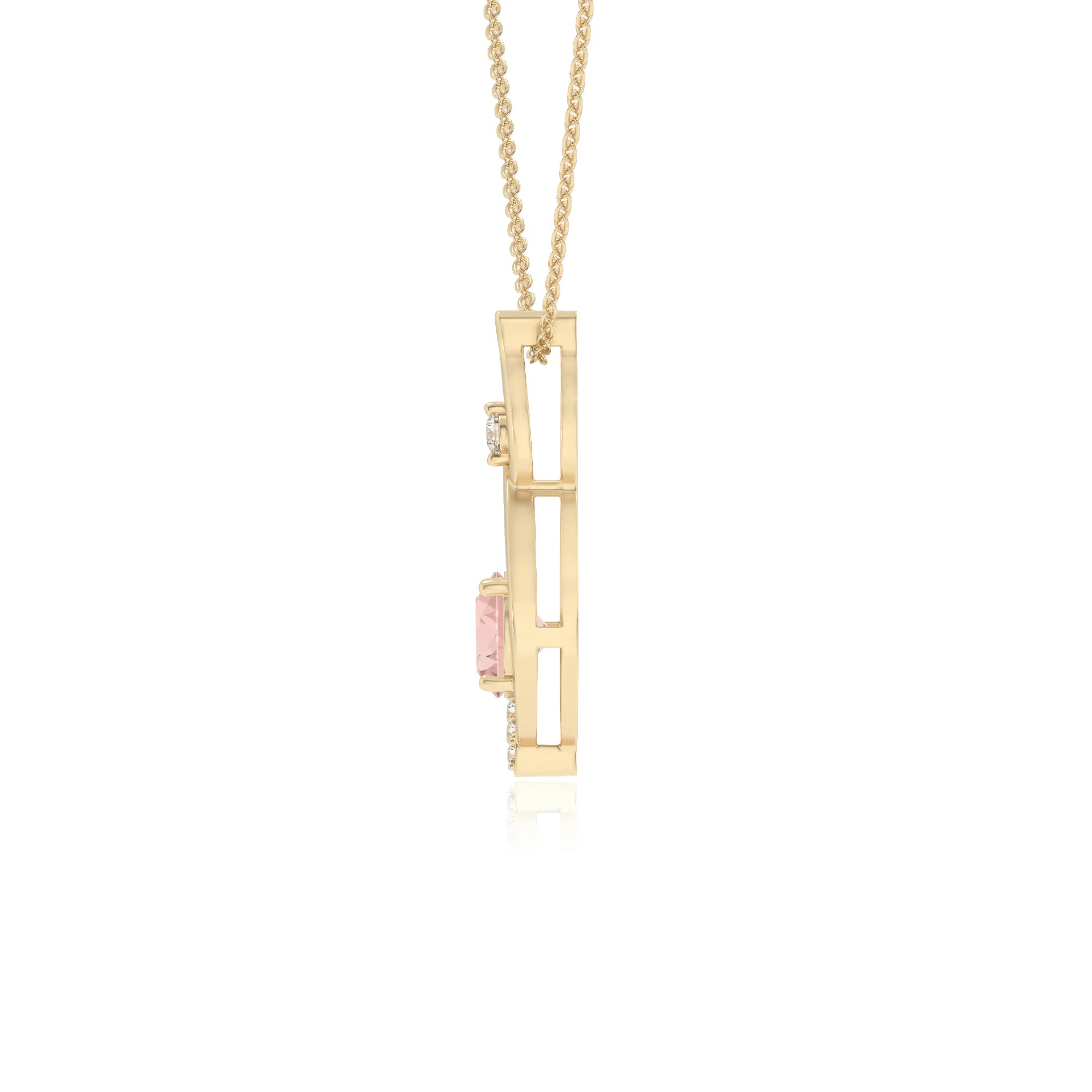 lab grown morganite round solitaire necklaces in yellow gold 