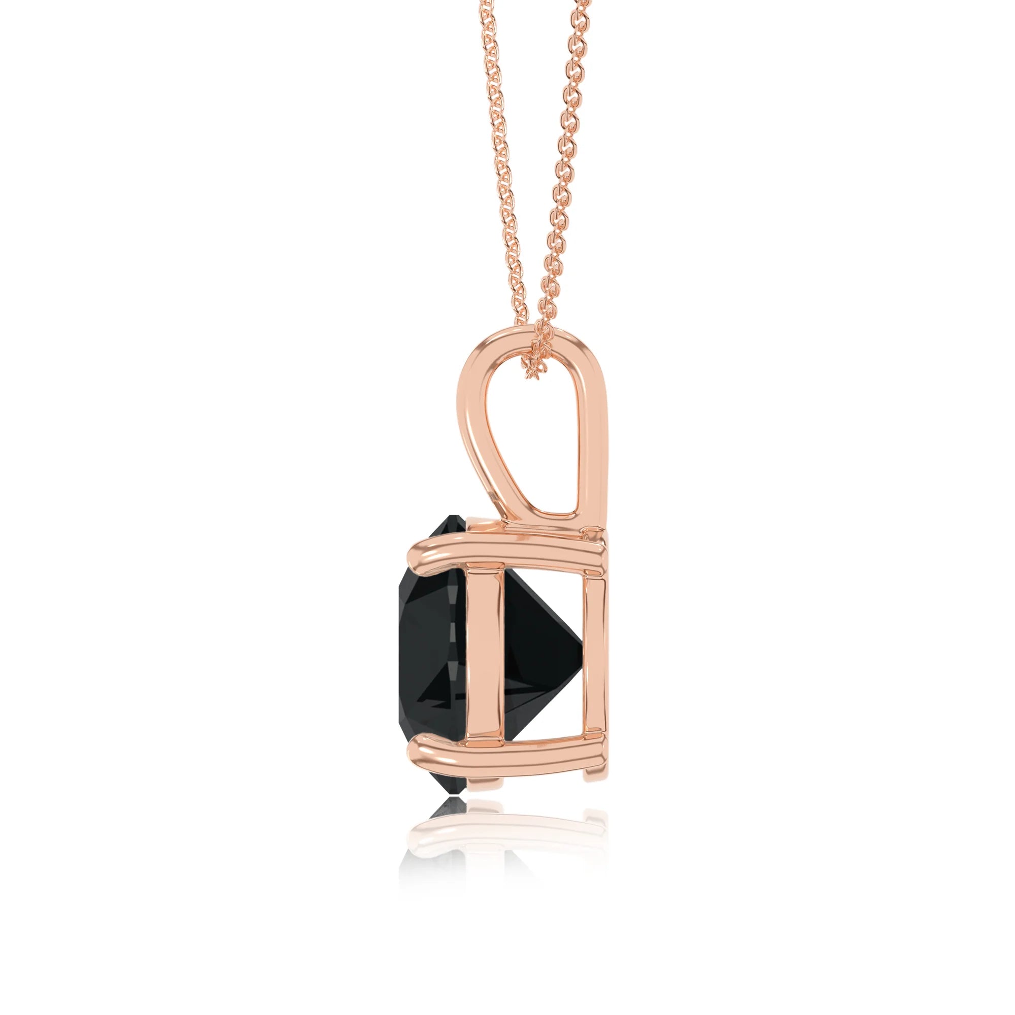 natural black-onyx round solitaire necklaces in rose gold 