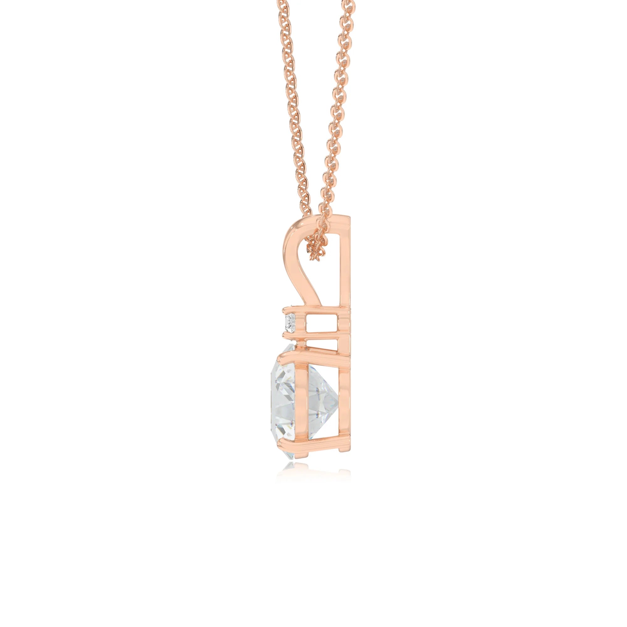 lab grown moissanite round solitaire v-bale necklaces in rose gold 