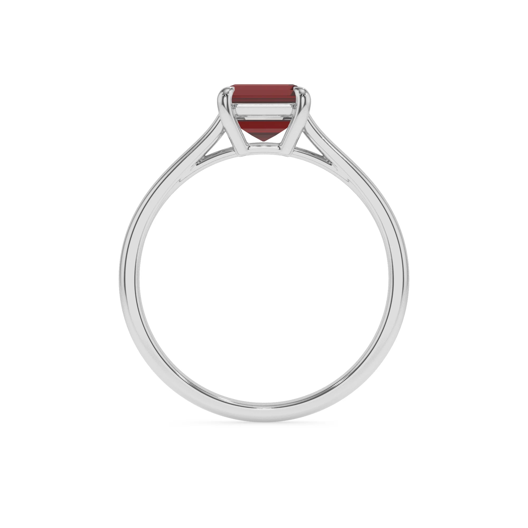 natural garnet emerald cut solitaire rings in white gold 