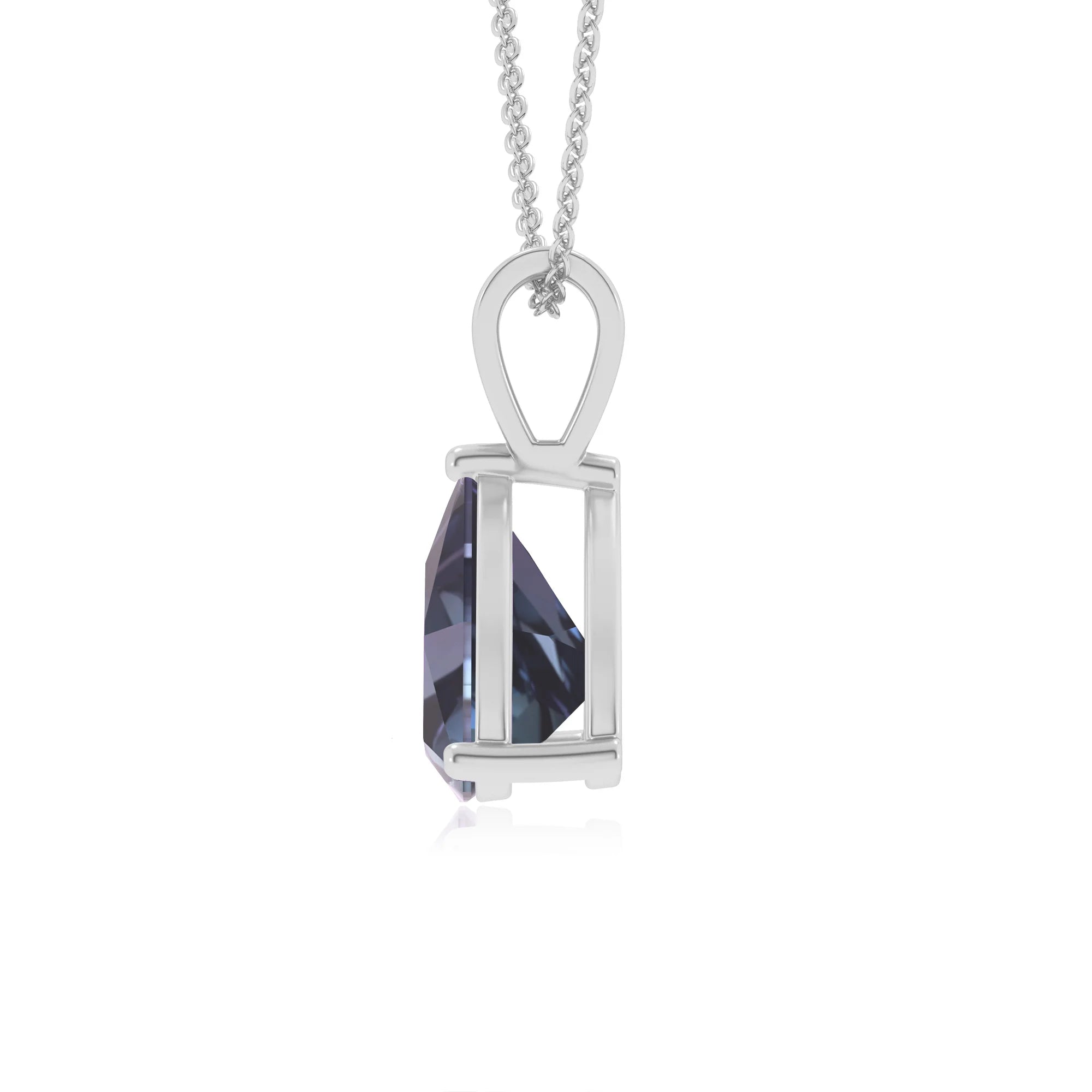 lab grown alexandrite trillion solitaire v-bale necklaces in sterling silver 